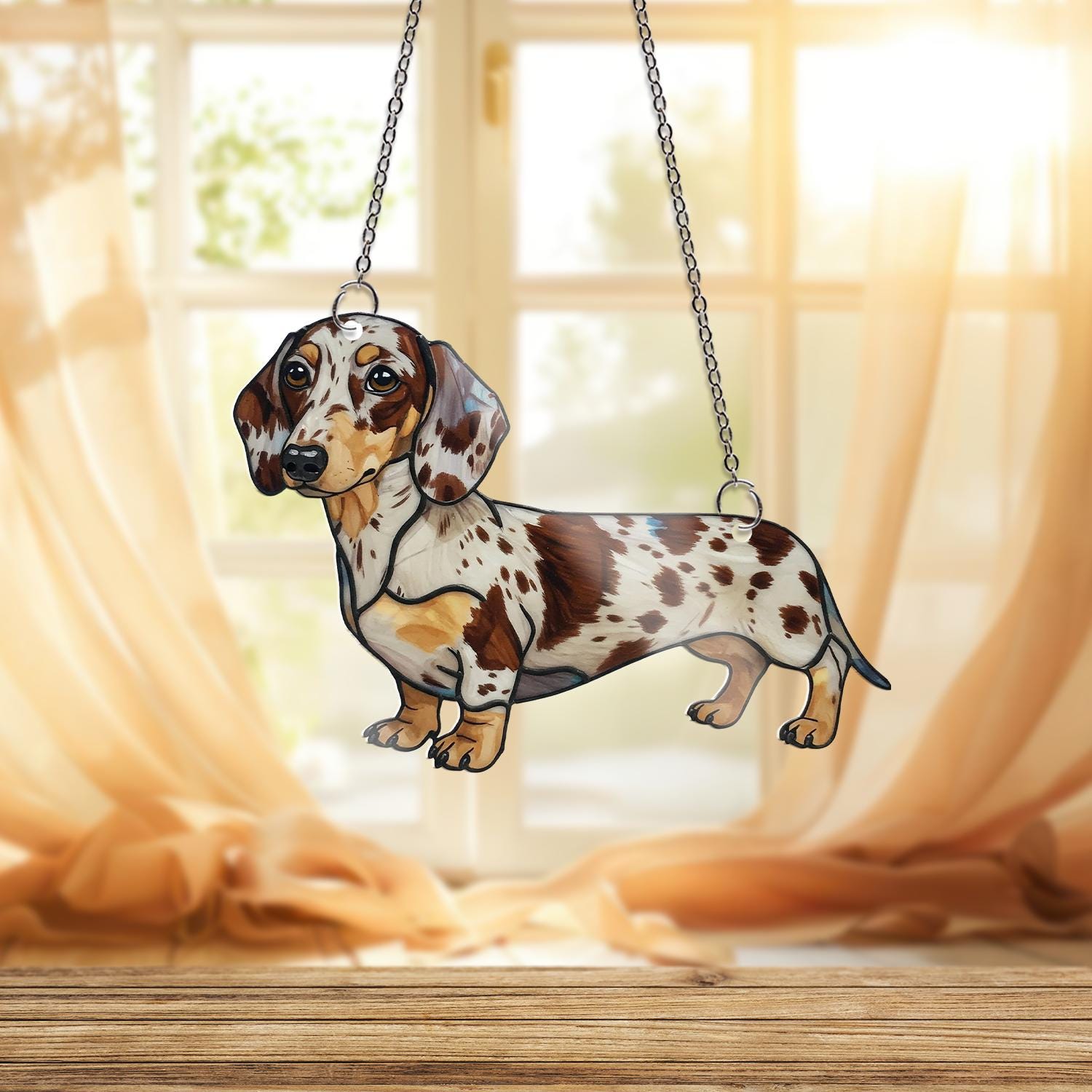 Chocolate Dapple Dachshund ACRYLIC Window Hanging, Dapple Dachshund Decor, Dachshund Mom Gift, Dog Mama Decor, Mother's Day Gift, Mama Gift