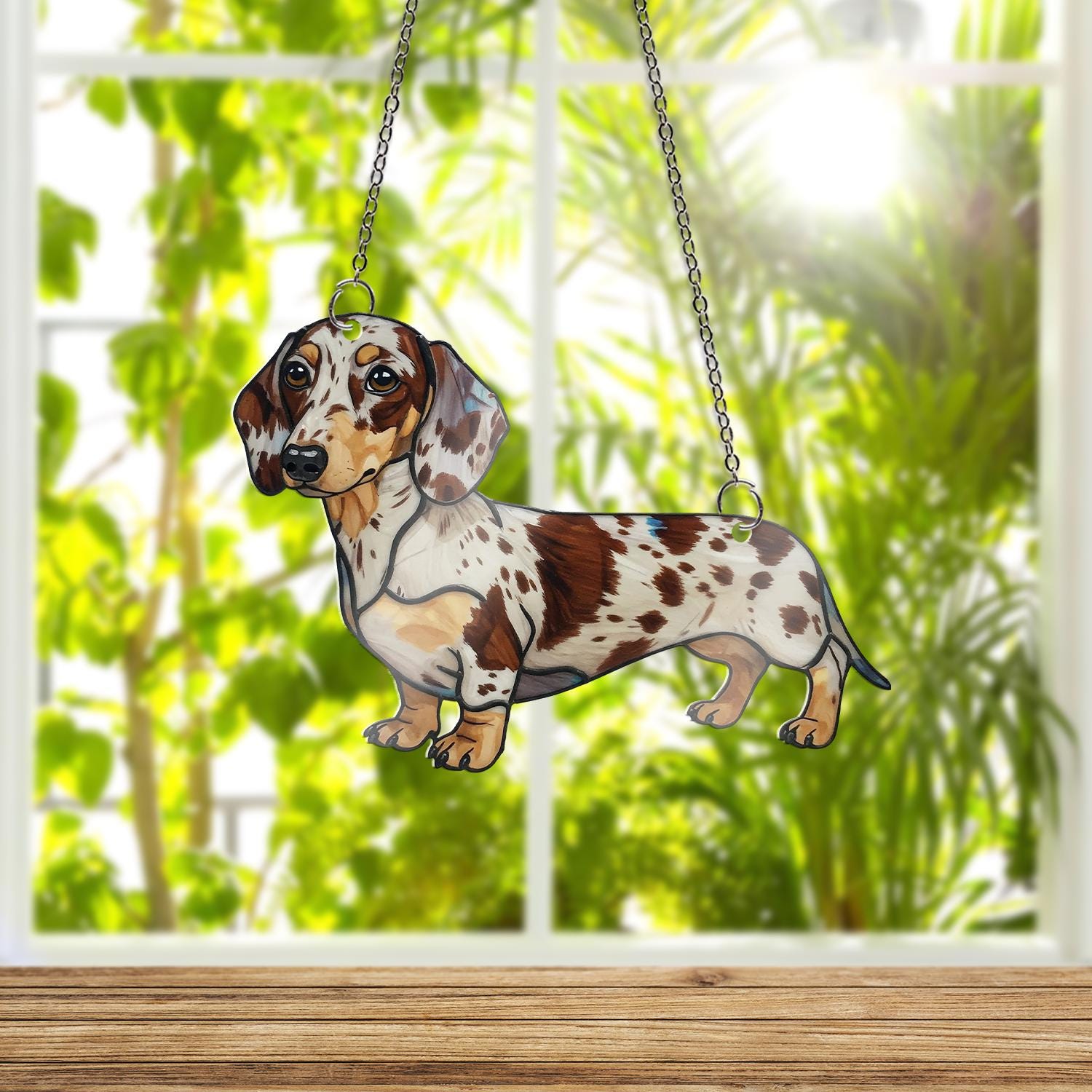 Chocolate Dapple Dachshund ACRYLIC Window Hanging, Dapple Dachshund Decor, Dachshund Mom Gift, Dog Mama Decor, Mother's Day Gift, Mama Gift