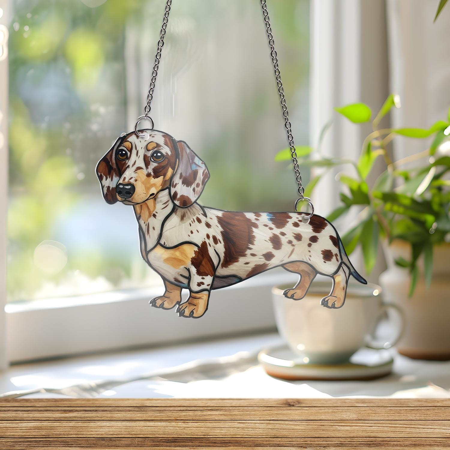 Chocolate Dapple Dachshund ACRYLIC Window Hanging, Dapple Dachshund Decor, Dachshund Mom Gift, Dog Mama Decor, Mother's Day Gift, Mama Gift