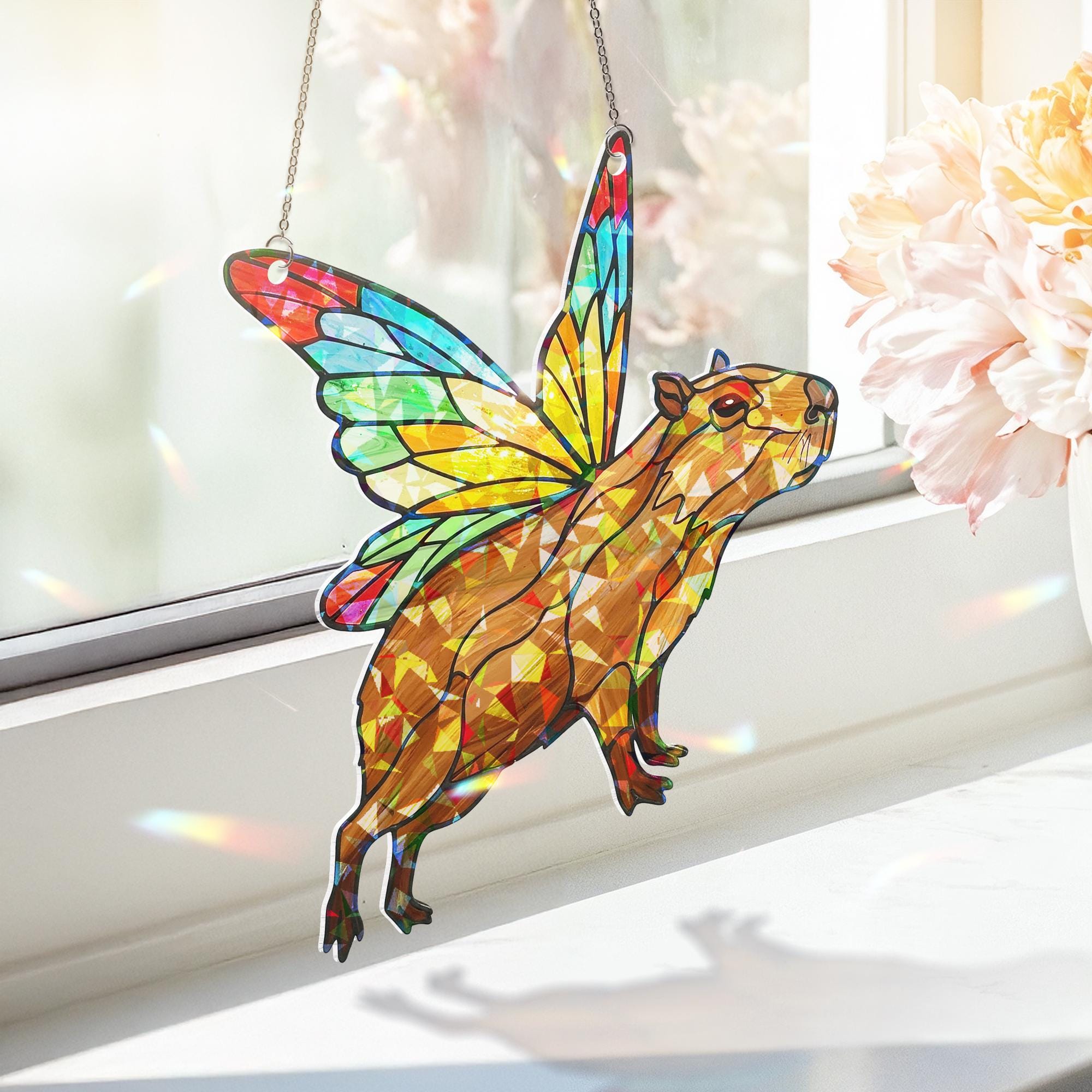 Fairy Capybara Hologram Window Decor, Capybra Lover Gift, Funny Capybara Gift, Animal Lover Gift, Gift For Her, Cute Animal Gift, Sparkle