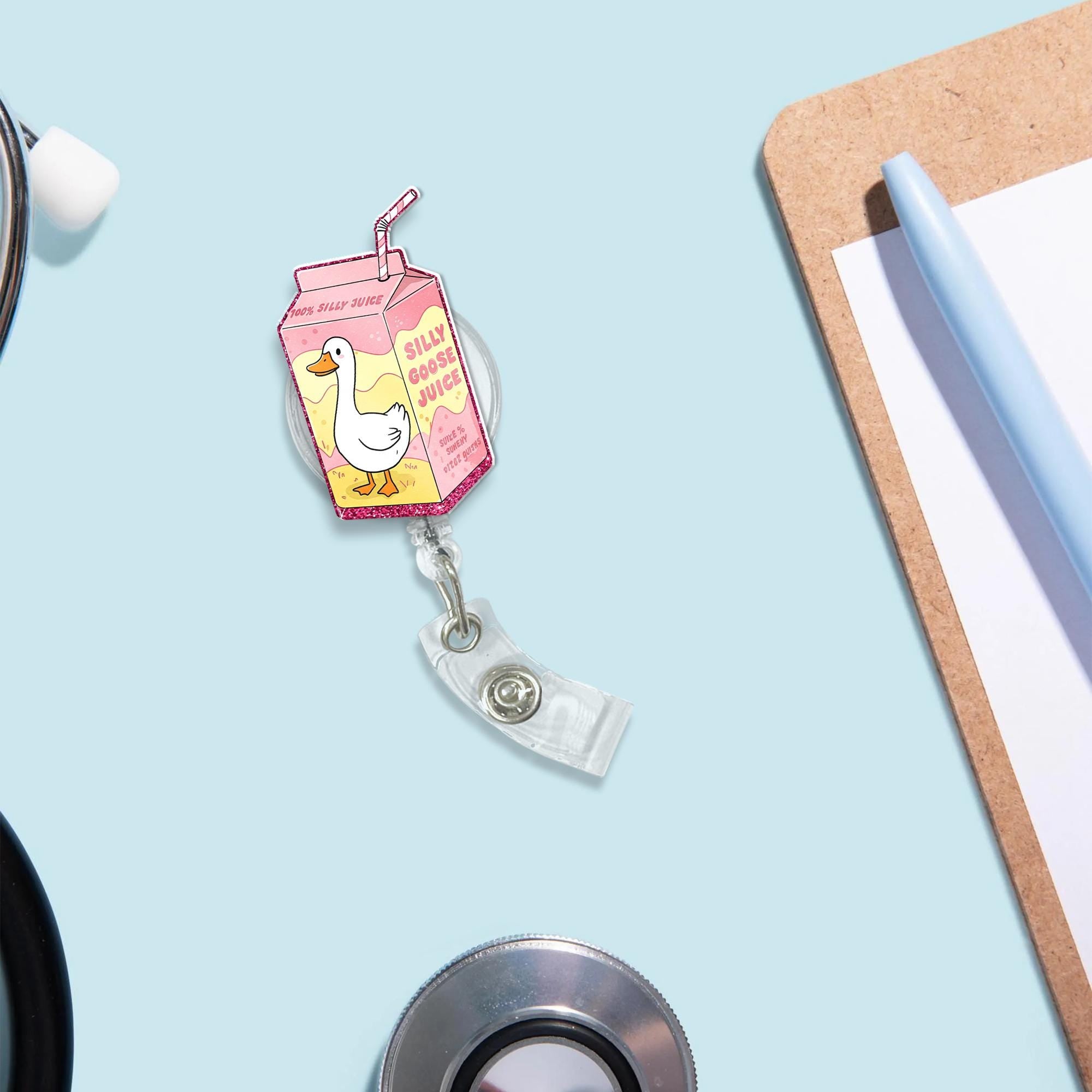 Silly Goose Juice Badge Reel, Funny Badge Reel, Funny Goose Gift, RN ID Holder, Nurse Gift, Whimsical Nurse Gift, Nursing Accessories
