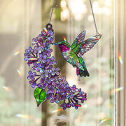 Anna's Hummingbird holographic Suncatcher - Mother's Day ACRYLIC Window Hanging Gift for Mom - Hummingbird Bird & Lilac Flower Decor
