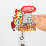 Funny Skeleton Email Badge Reel "Hope This Finds You Well" Sarcastic Holographic Office Humor Retractable ID Holder Gift for Nurse Teacher