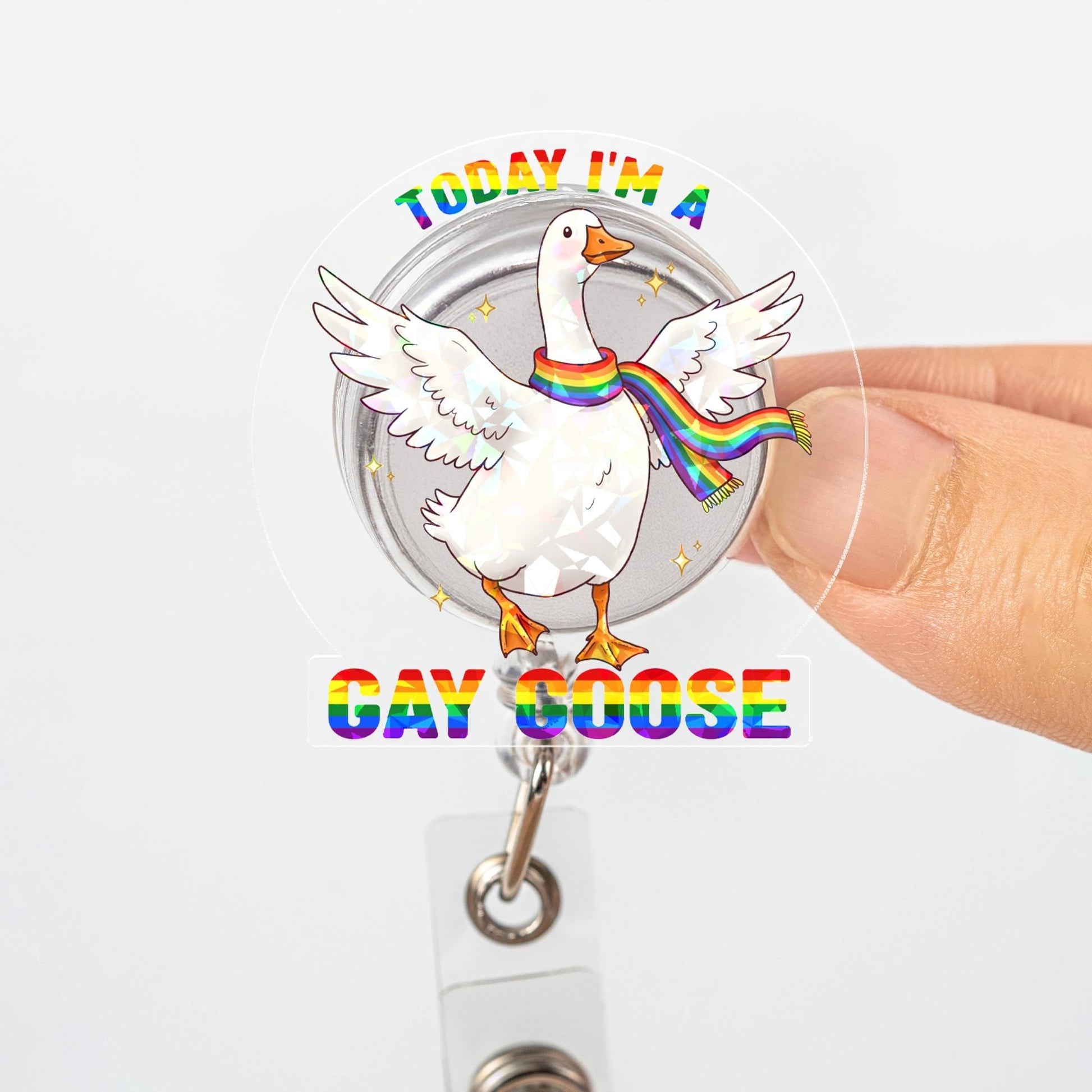 Today I'm a Gay Goose Funny Hologram Badge Reel, LGBTQ Pride Rainbow Goose Retractable ID Holder, Cute Nurse Teacher Office Gift,Pride Month
