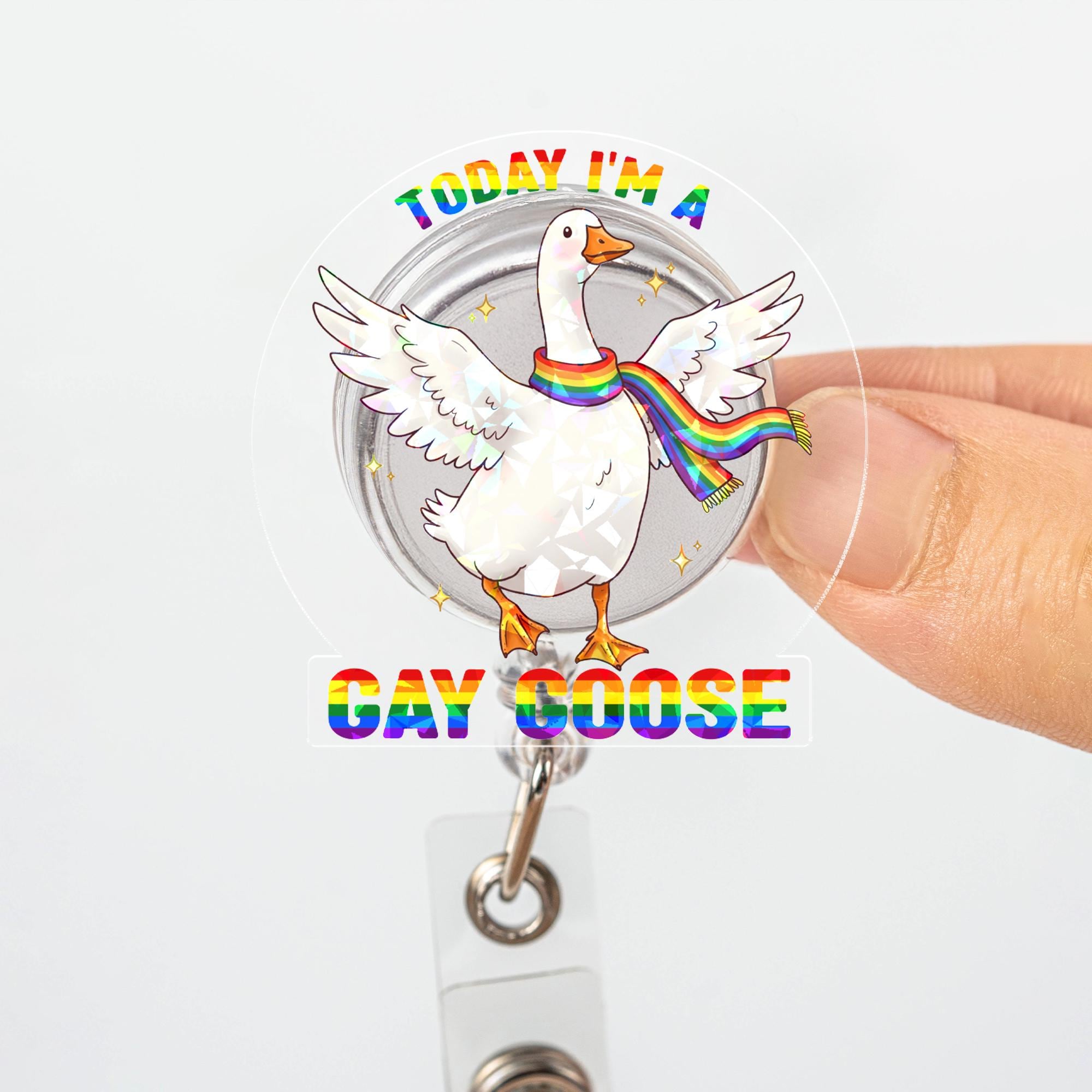 Today I'm a Gay Goose Funny Hologram Badge Reel, LGBTQ Pride Rainbow Goose Retractable ID Holder, Cute Nurse Teacher Office Gift,Pride Month
