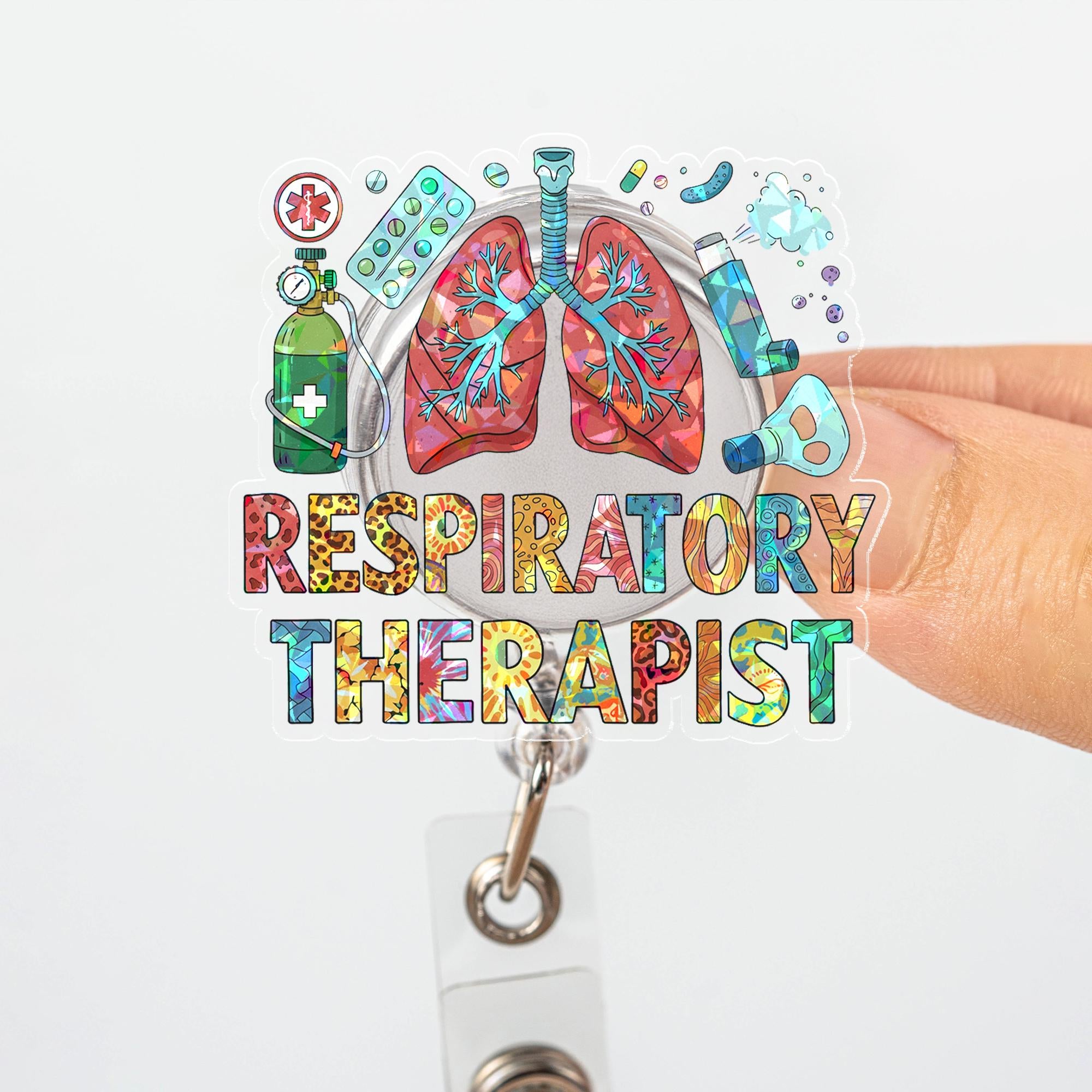 Holographic Respiratory Therapist Badge Reel, Floral Lungs Design, Retractable ID Holder, Cute Gift for RT, RRT, Nurse, Healthcare Pro