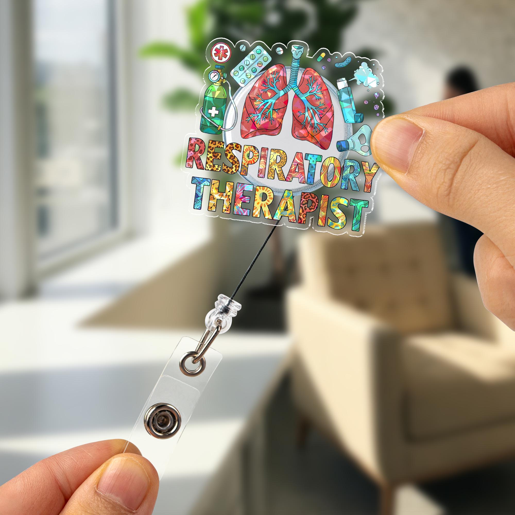 Holographic Respiratory Therapist Badge Reel, Floral Lungs Design, Retractable ID Holder, Cute Gift for RT, RRT, Nurse, Healthcare Pro