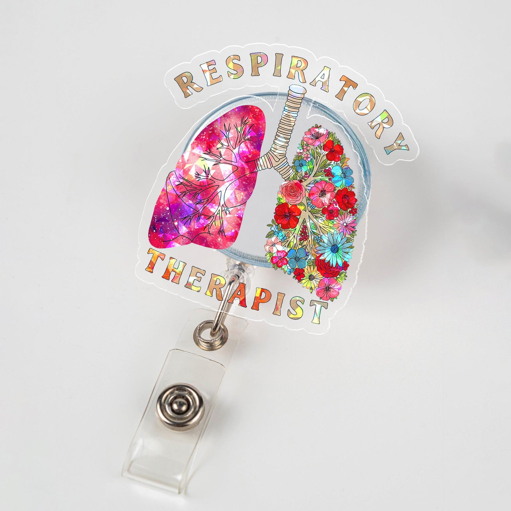 Respiratory Therapist Holographic Floral Lungs Badge Reel | Cute Retractable ID Holder | RT Graduation Gift | Medical Healthcare Worker Gift