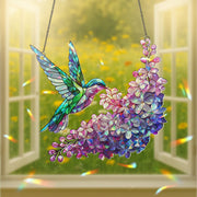 Hummingbird and Lilac Holographic Acrylic Suncatcher – Mother's Day Gift for Mom, Window Decor Rainbow Maker gift for nana