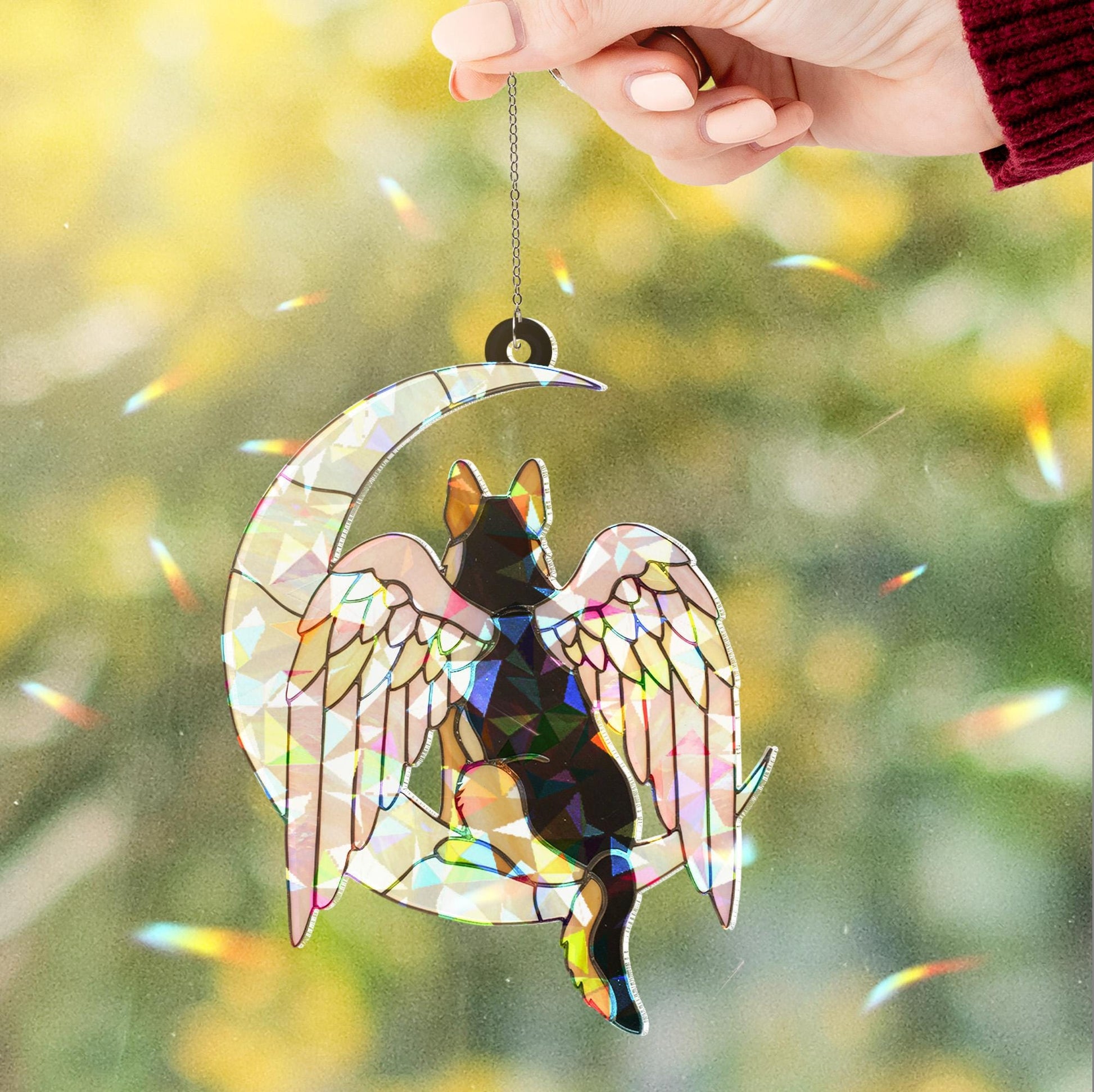 Acrylic Hologram German Shepherd, Angel Wings, Crescent Moon, Dog Memorial, Dog Mom Gift, Pet Tribute, Iridescent Decor