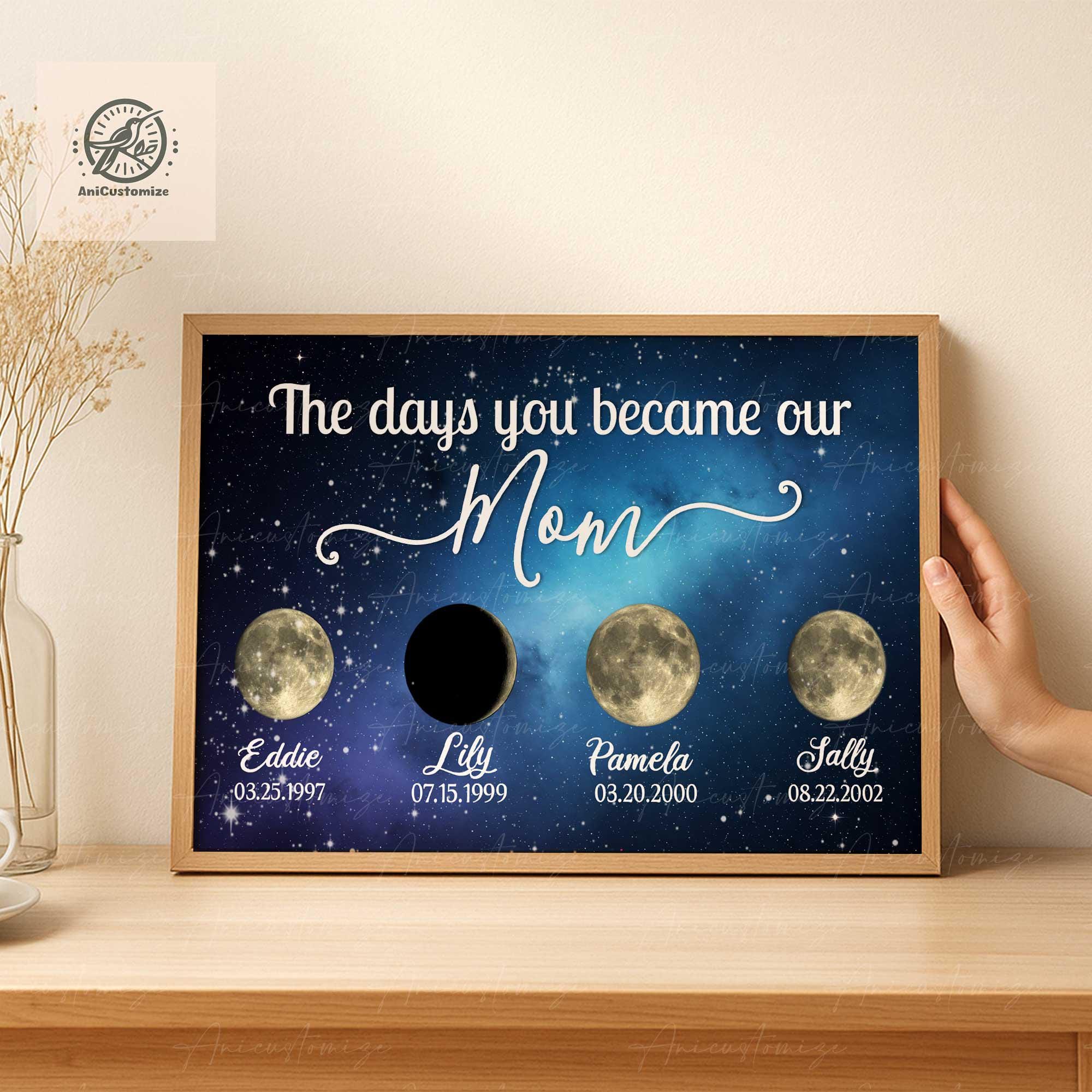 Personalized Moon Phase Unframed Poster, The Day You Became Our Mom, Custom Mother's Day Gift, Unique Gift for Mom, Sentimental Wall Art