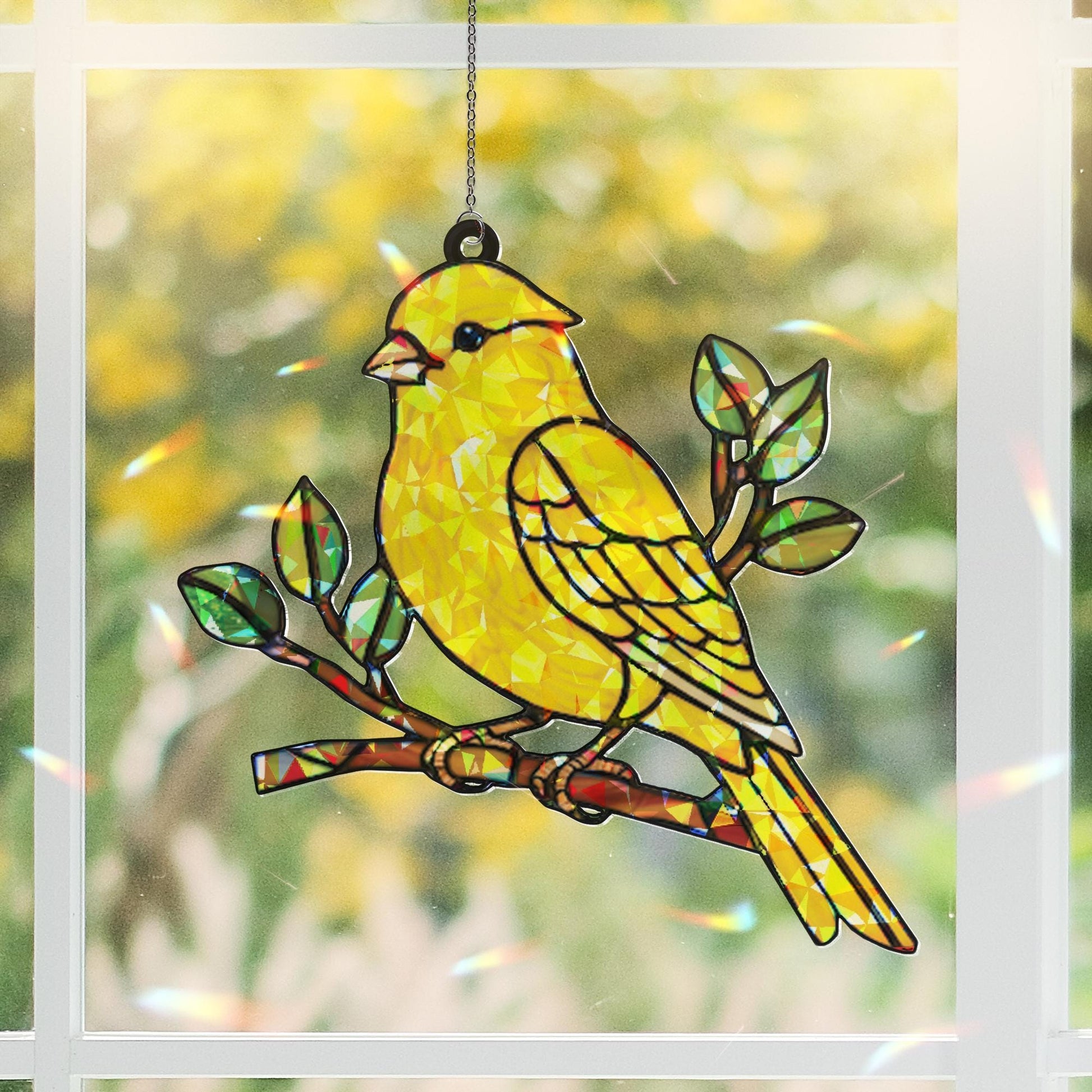 Yellow Canary Bird Hologram suncatcher acrylic window hanging, Bird nerd lover gift, gift for mom, Kitchen decor, Mother's day gift set 2025