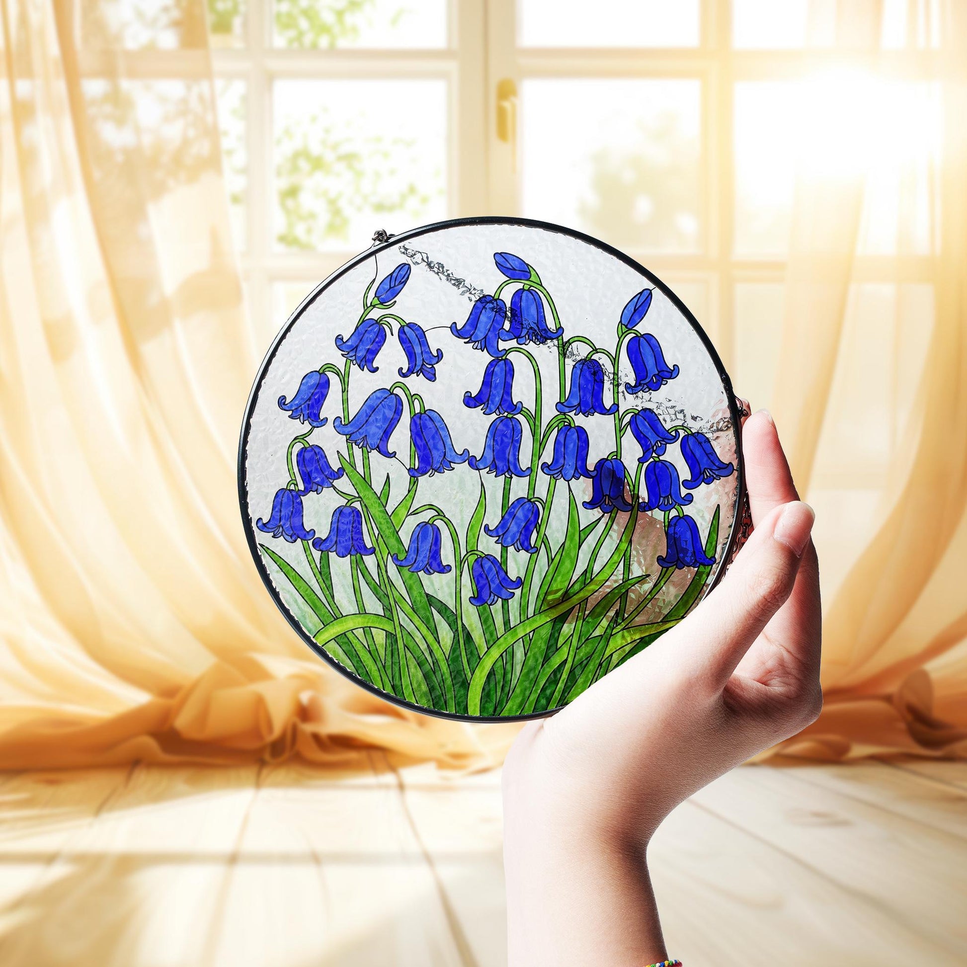 Bluebell flowers GLASS Suncatcher Hanging, Bluebell Flower glass, Window hanging, Suncatcher ornament, Mother's day gift 2025 for mom nana