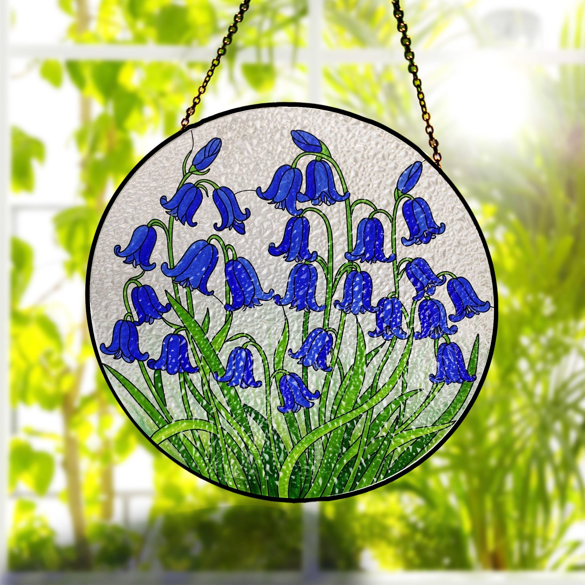 Bluebell flowers GLASS Suncatcher Hanging, Bluebell Flower glass, Window hanging, Suncatcher ornament, Mother's day gift 2025 for mom nana