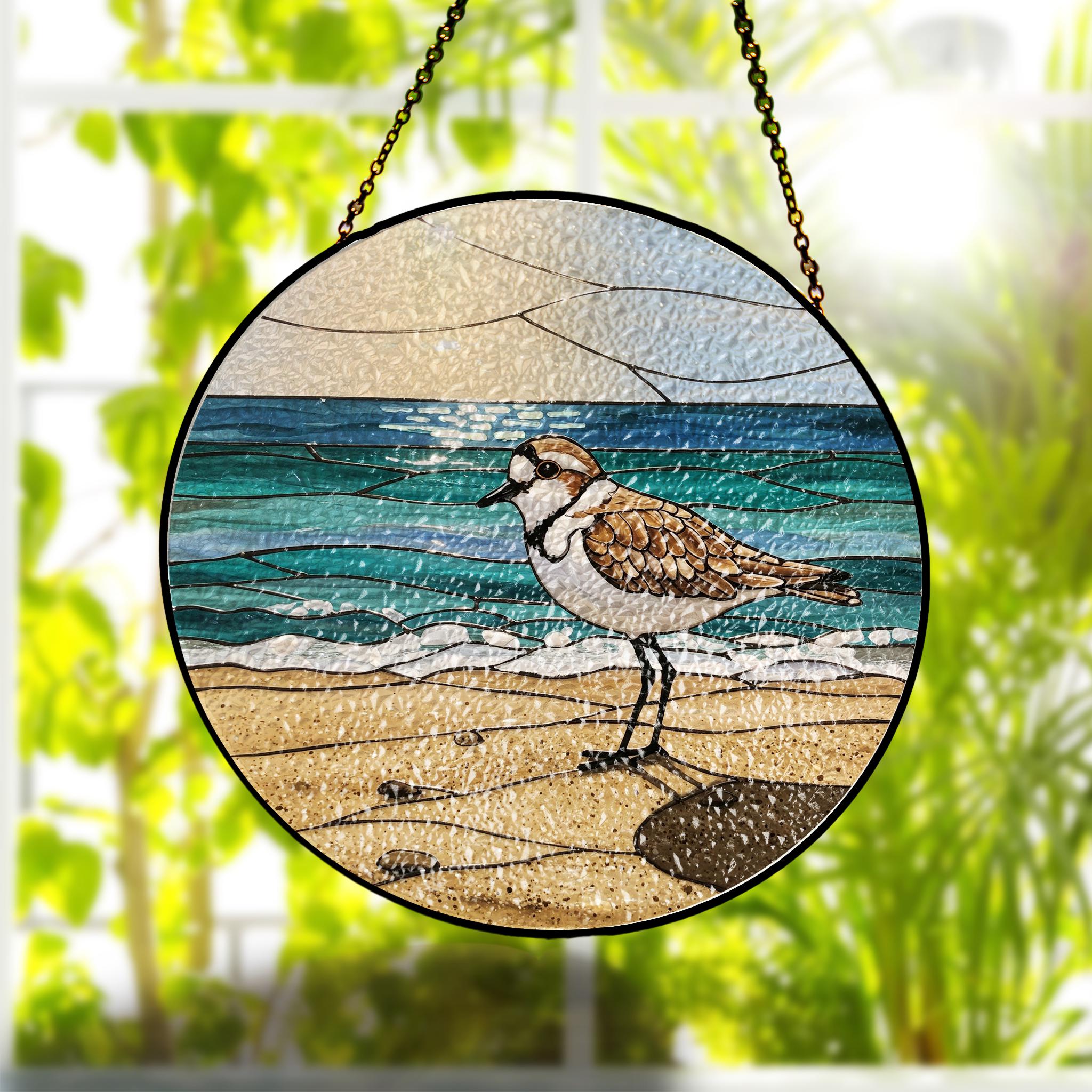 Plover And Beach GLASS Suncatcher, Plover Lover Decor, Bird Suncatcher, Bird Watching Decor, Mother's Day Gift, Father's Gift, Bird Mom Gift