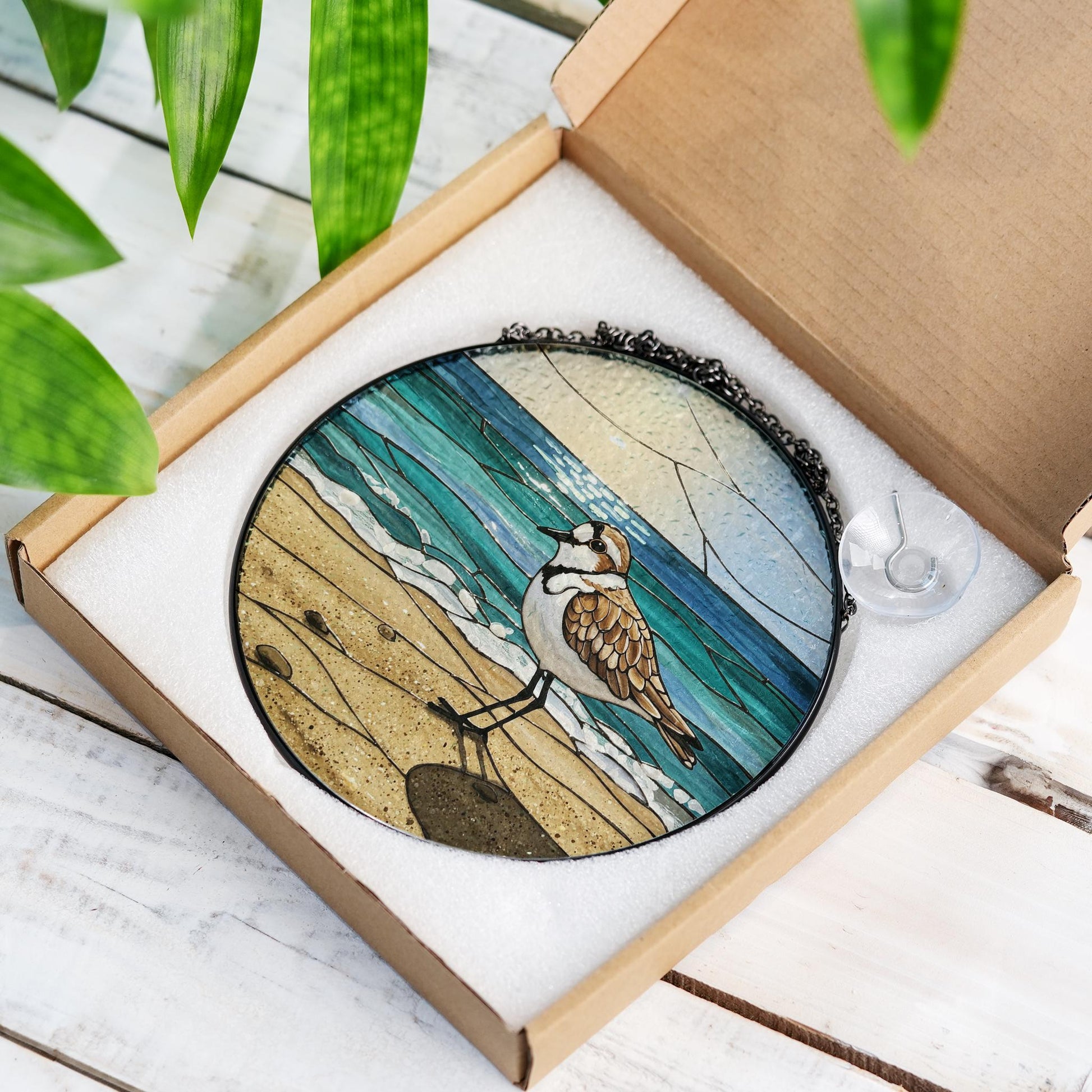 Plover And Beach GLASS Suncatcher, Plover Lover Decor, Bird Suncatcher, Bird Watching Decor, Mother's Day Gift, Father's Gift, Bird Mom Gift