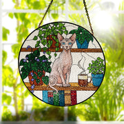 Sphynx Sitting On Bookshelf GLASS Suncatcher, Sphynx Lover Decor, Sphynx MOm Gift, Gift For Cat Mom, Mother's Day Gift, Sphynx Wall Art