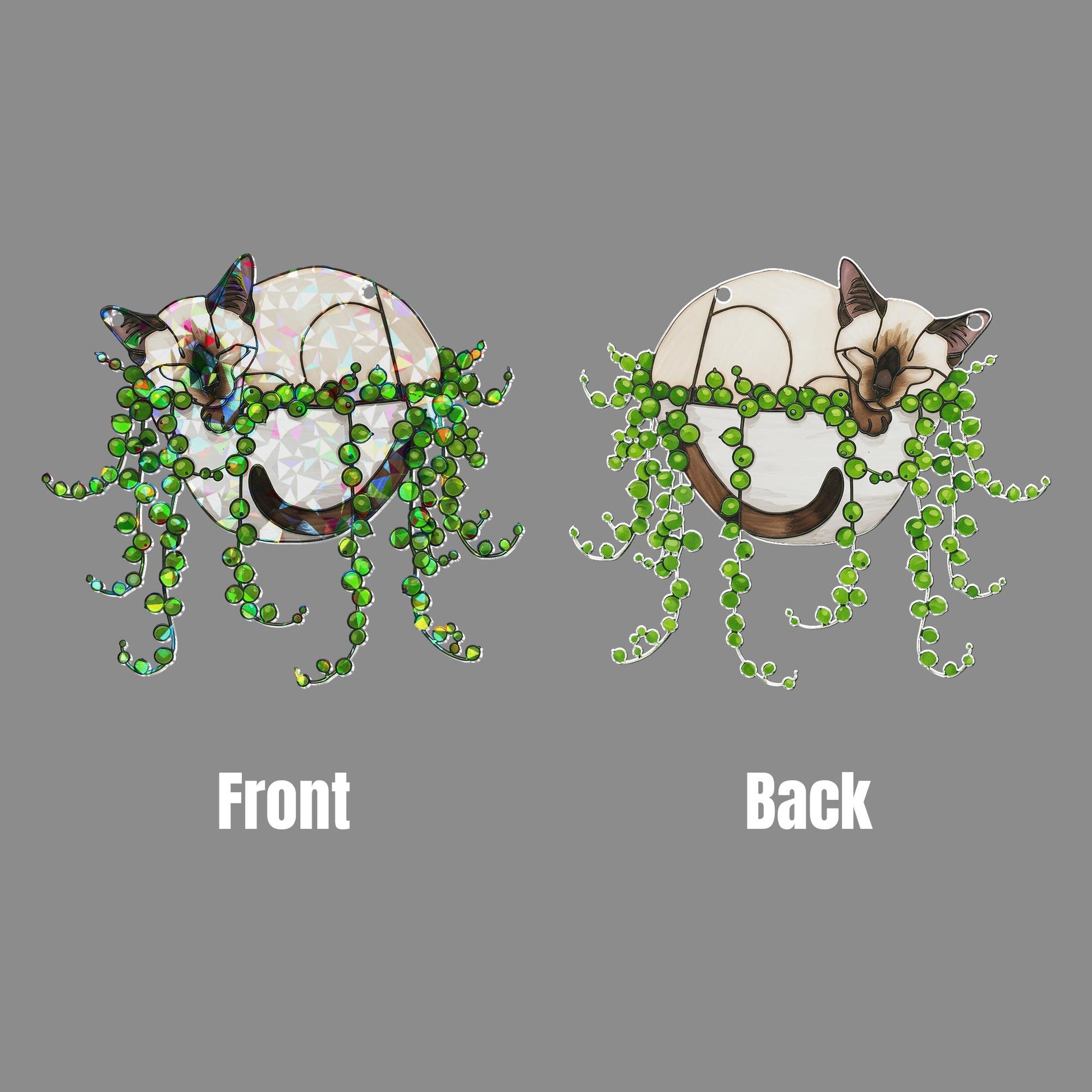 Siamese Cat Sleeping In String Of Pearl Plant Hologram Decor,Plant Decor, Siamese Cat Mom Gift, Mother's Day Gift