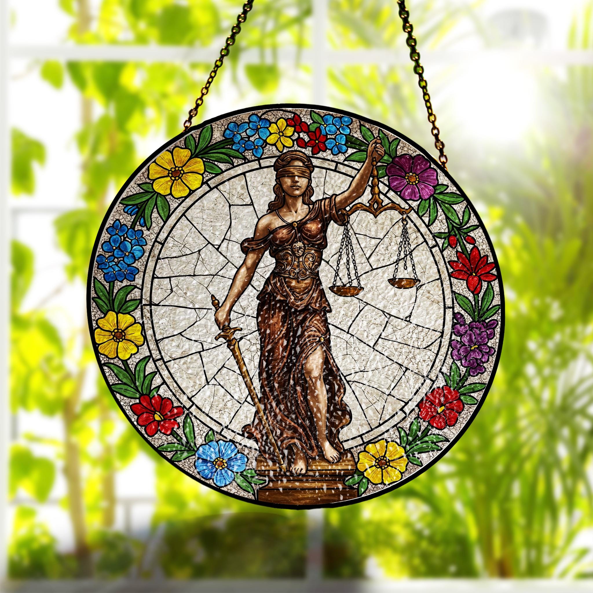 Scales of Justice Glass Window Hanging, Glass Suncatcher, Lawyer Gift, Gift for Lawyer, Gift for Law Student, Law Student School Gift