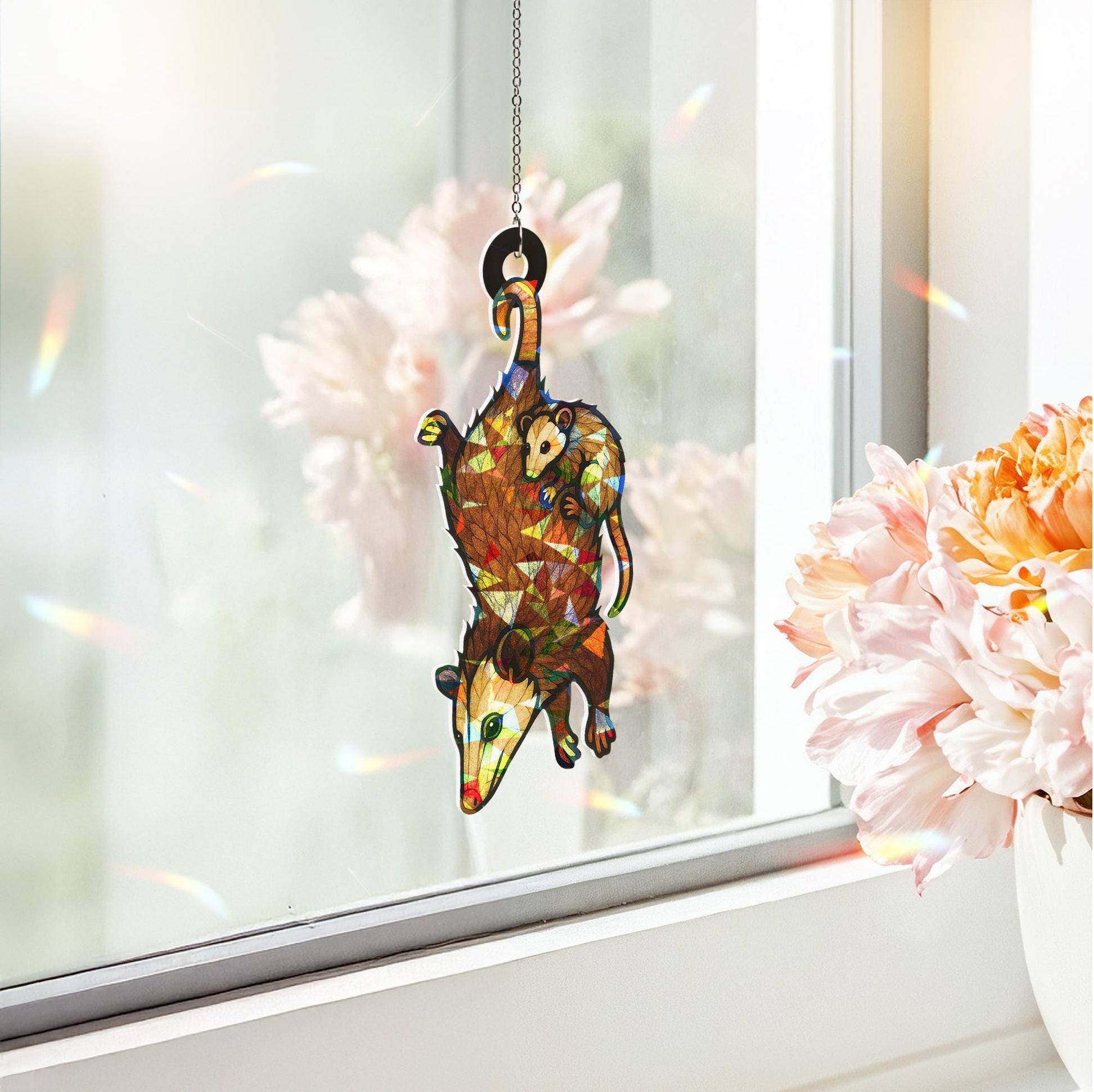 Mother's day gift 2025- Funny upside down opossum mom Hologram Acrylic Window hanging, Handcrafted Possum Decor, weird mom idea gift