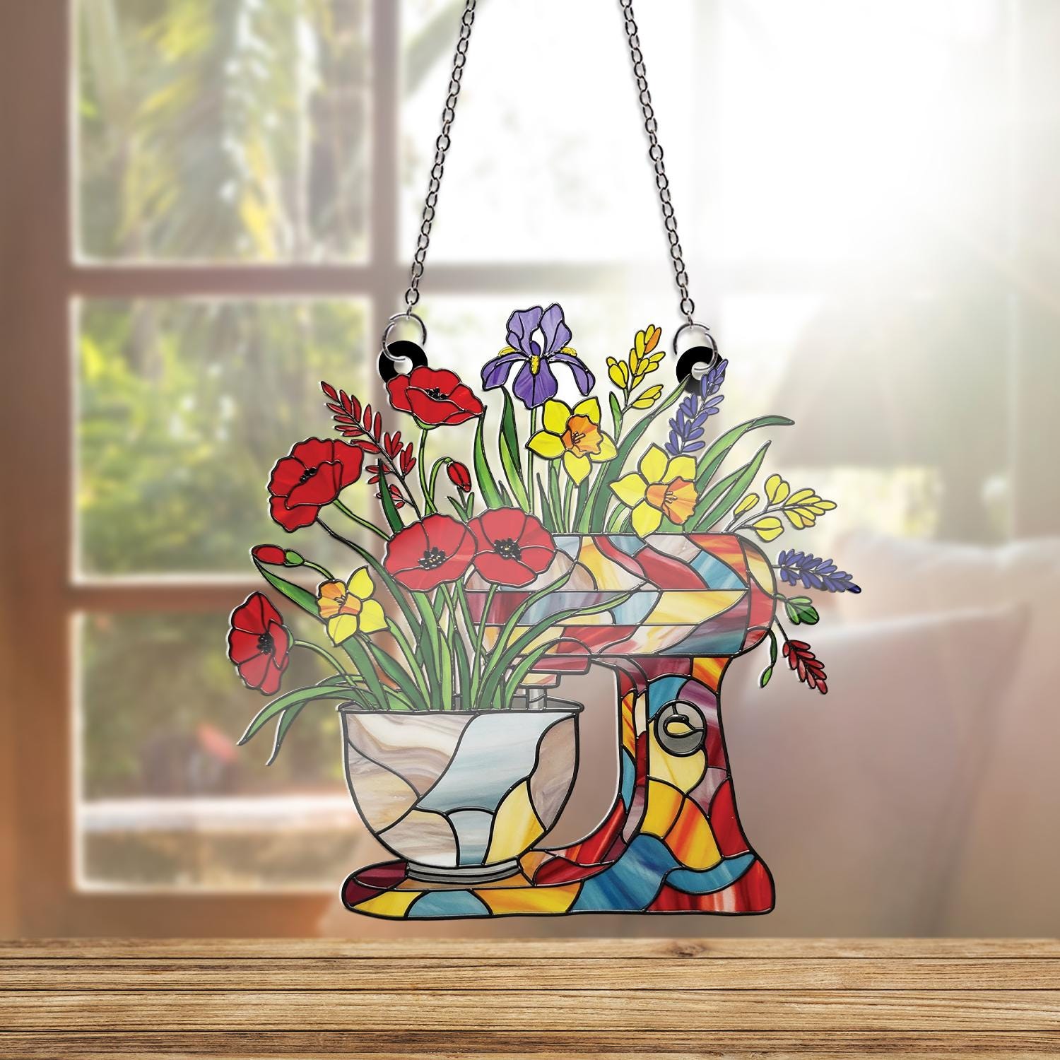 Floral Dough Mixer ACRYLIC Window Hanging, Baking Lover Decor, Floral Baker Gift, Baker Mom Gift, Mother's Day Decor, Gift For Mom