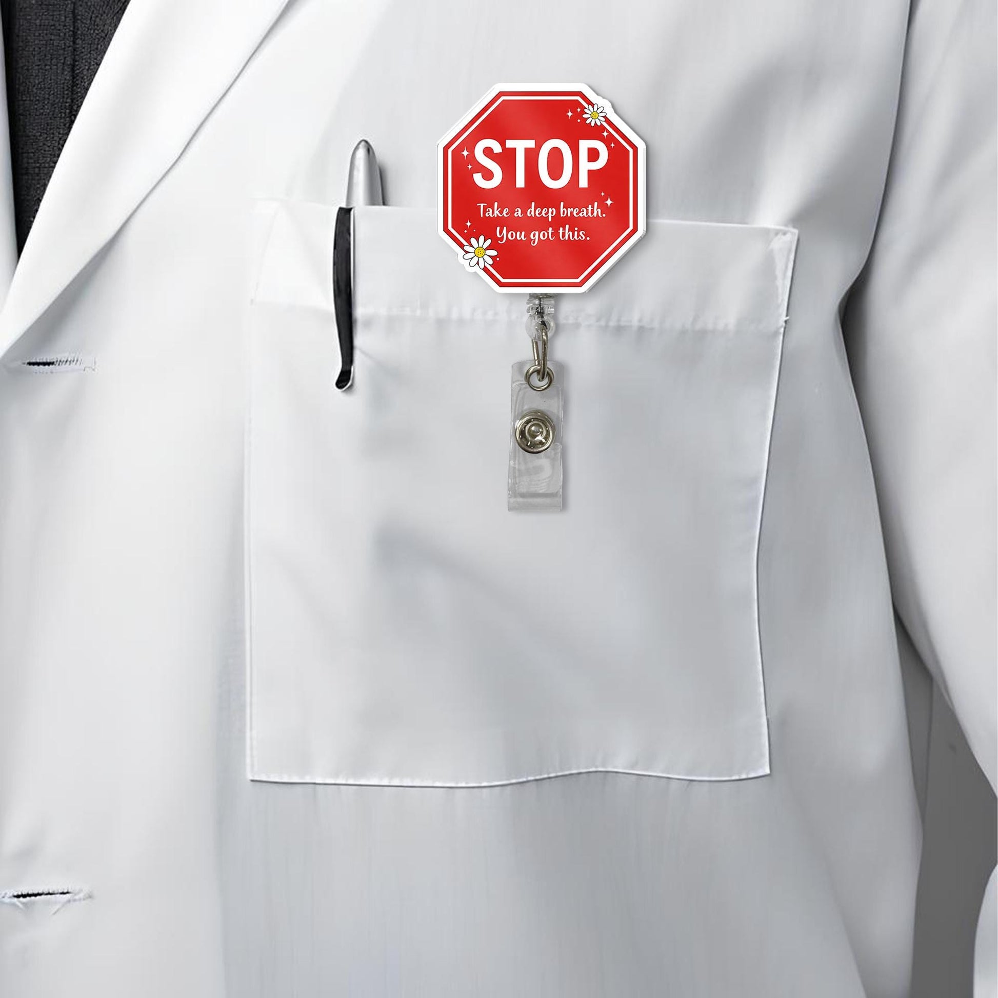 Mental Health Badge Reel, Stop Take A Deep Breath, Nursing Acrylic Badge Pull, Anxiety Awareness, Stop Sign, Acrylic Teacher Lanyard, Nurse