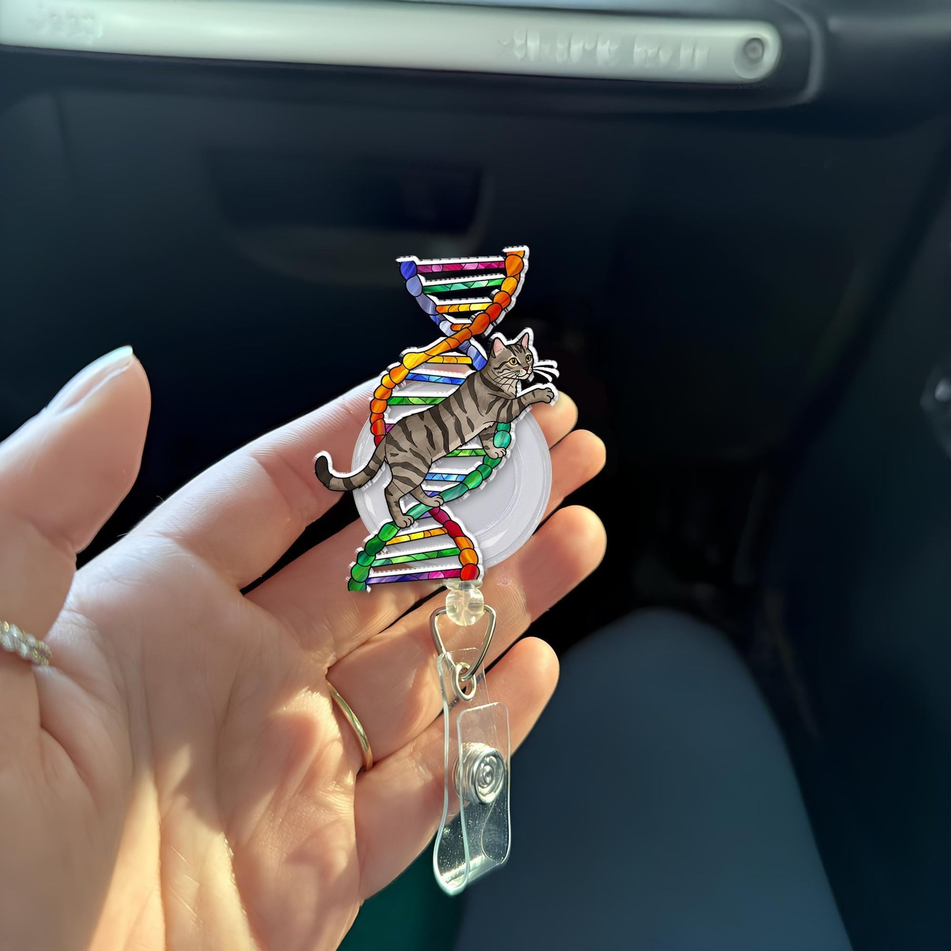 Cat Climbing On Double Helix Badge Reel, Funny Genealogist Gift, Genealogy Study Gift, Genealogy Lover Gift, Funny Scientist Gift, Cat Lover