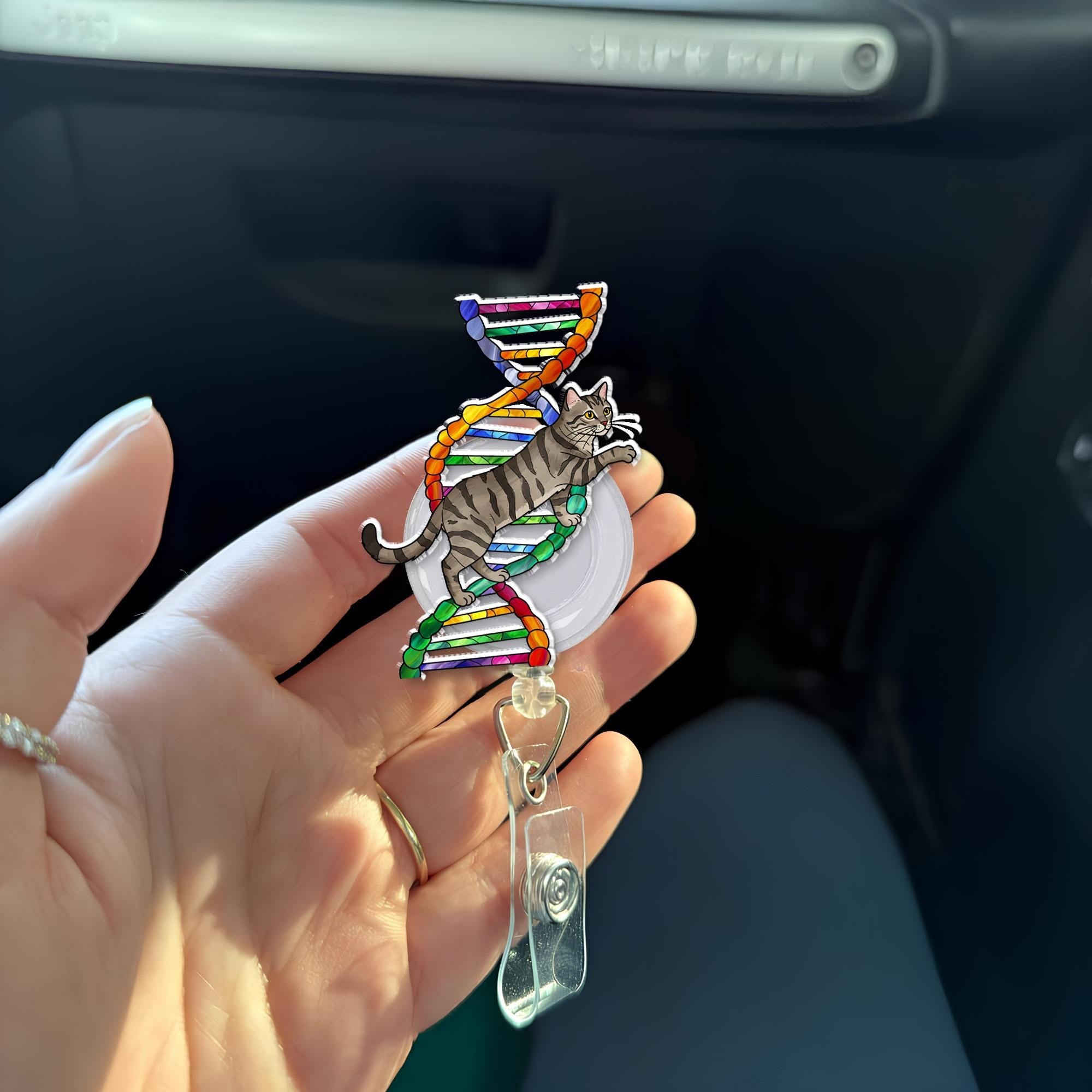 Cat Climbing On Double Helix Badge Reel, Funny Genealogist Gift, Genealogy Study Gift, Genealogy Lover Gift, Funny Scientist Gift, Cat Lover