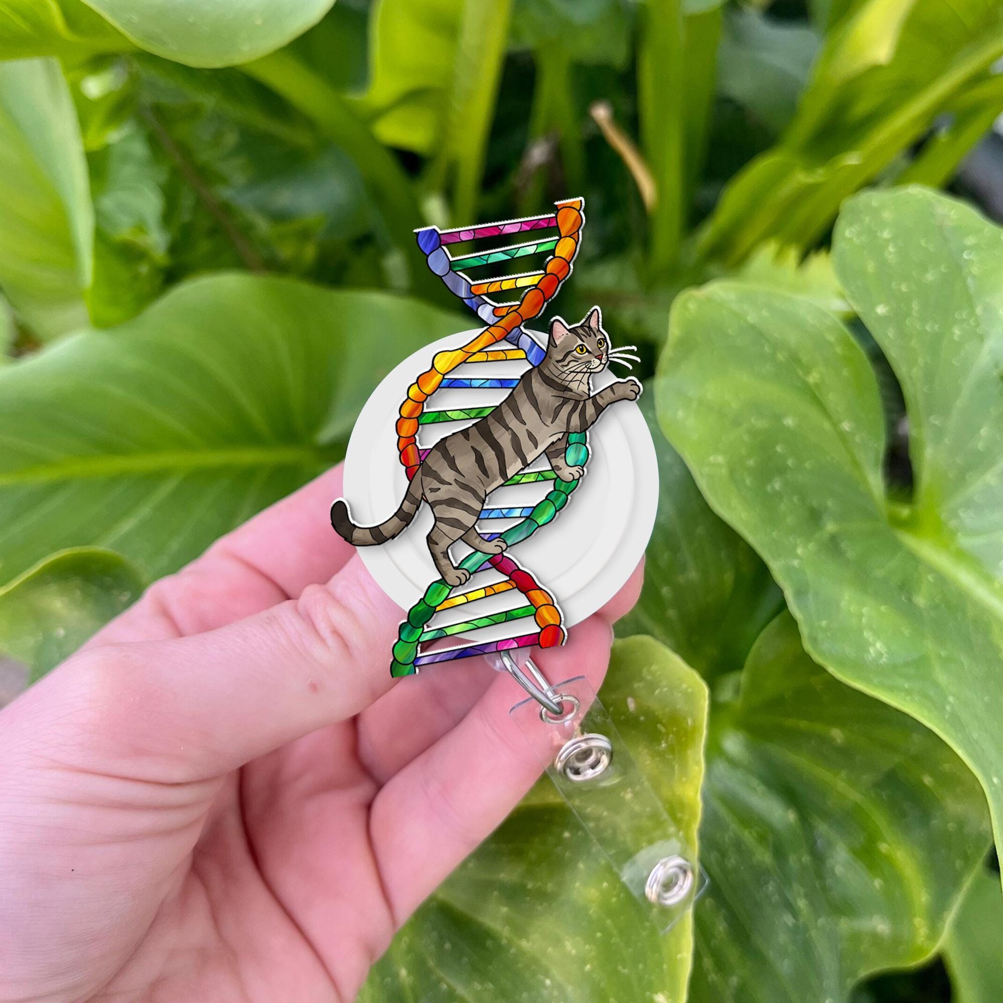 Cat Climbing On Double Helix Badge Reel, Funny Genealogist Gift, Genealogy Study Gift, Genealogy Lover Gift, Funny Scientist Gift, Cat Lover
