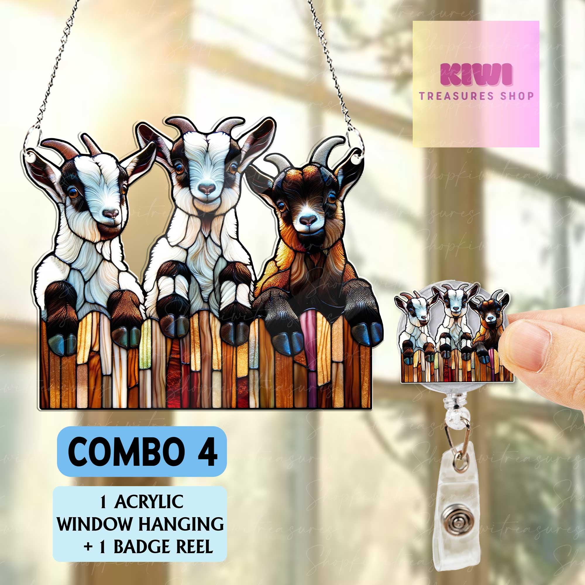 Mother's day special gift box - Cute 3 curious goats ACRYLIC window hanging, Farmhouse Hanging, Gift for farmer, Housewarming gift