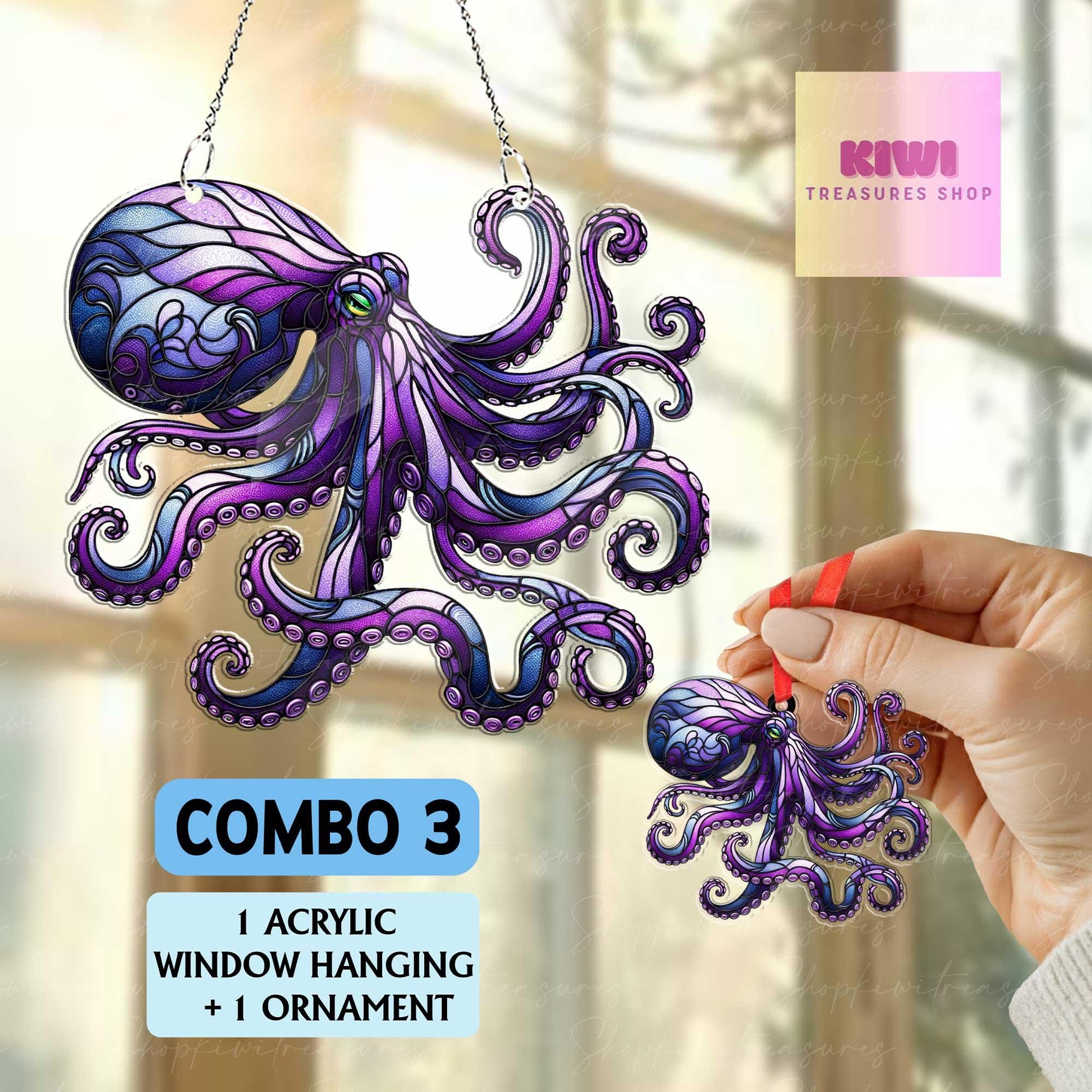 Mother's day gift set 2025 - Purple Octopus ACRYLIC window hanging, Octopus Window Hangings, Sea Octopus gift, , NOT suncatcher