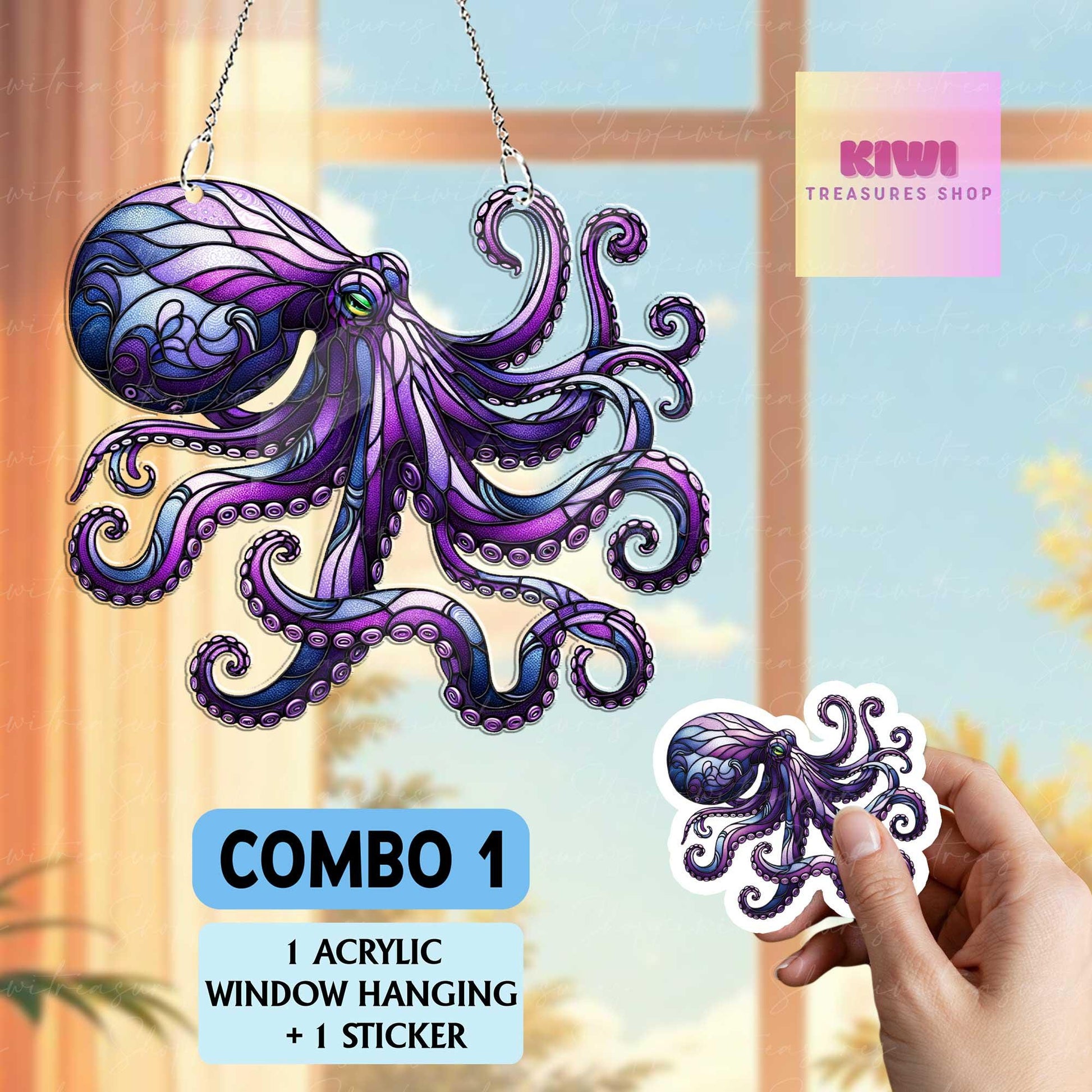 Mother's day gift set 2025 - Purple Octopus ACRYLIC window hanging, Octopus Window Hangings, Sea Octopus gift, , NOT suncatcher
