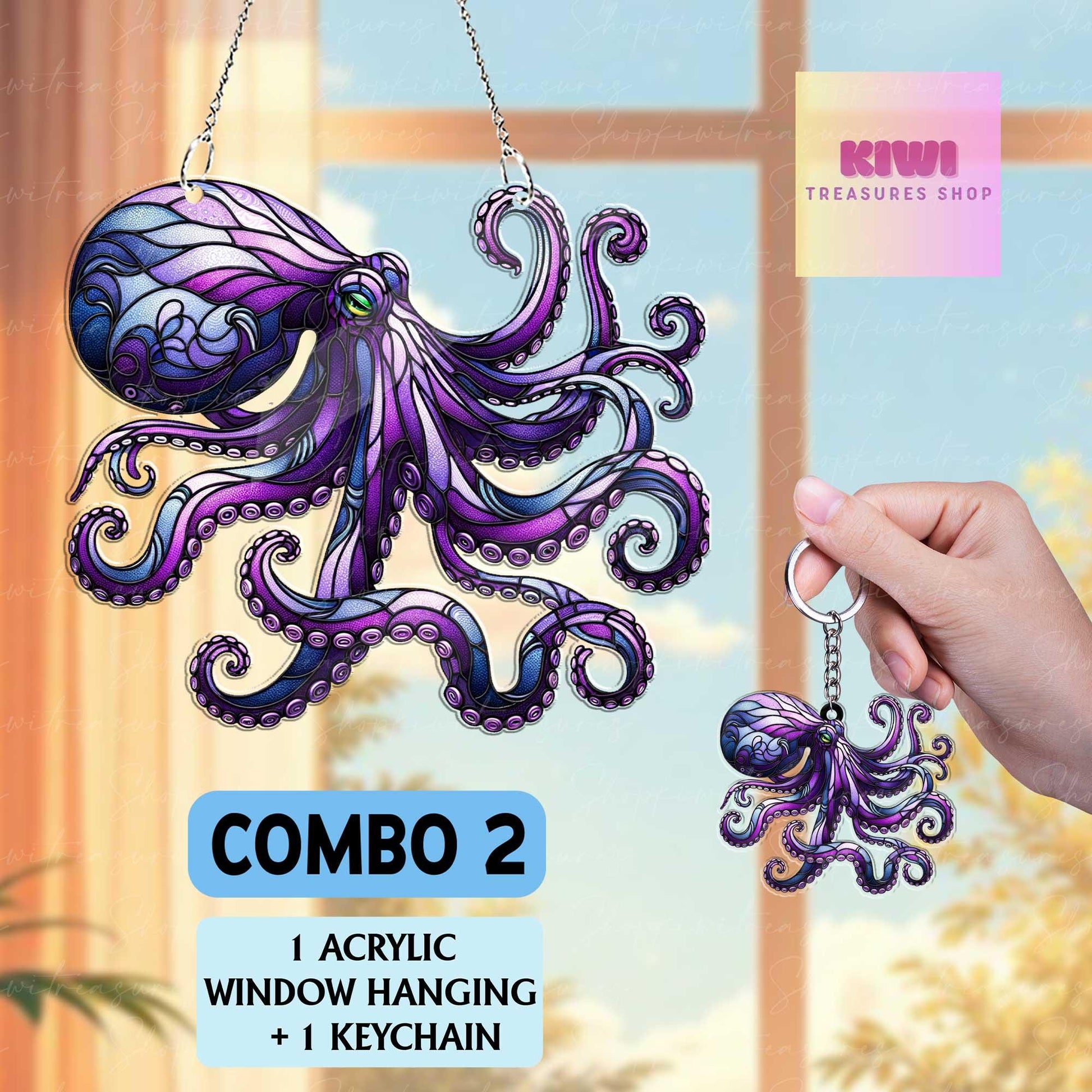 Mother's day gift set 2025 - Purple Octopus ACRYLIC window hanging, Octopus Window Hangings, Sea Octopus gift, , NOT suncatcher