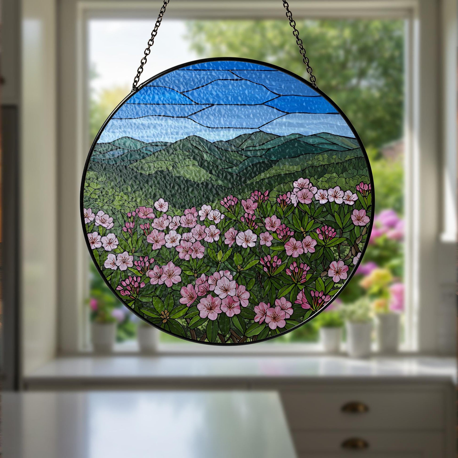 Mountain Laurel Flower GLASS Suncatcher, Glass Wildflower Art, Scenic Window Hanging, Floral Nature Decor, Garden Lover Gift, Flower Gift