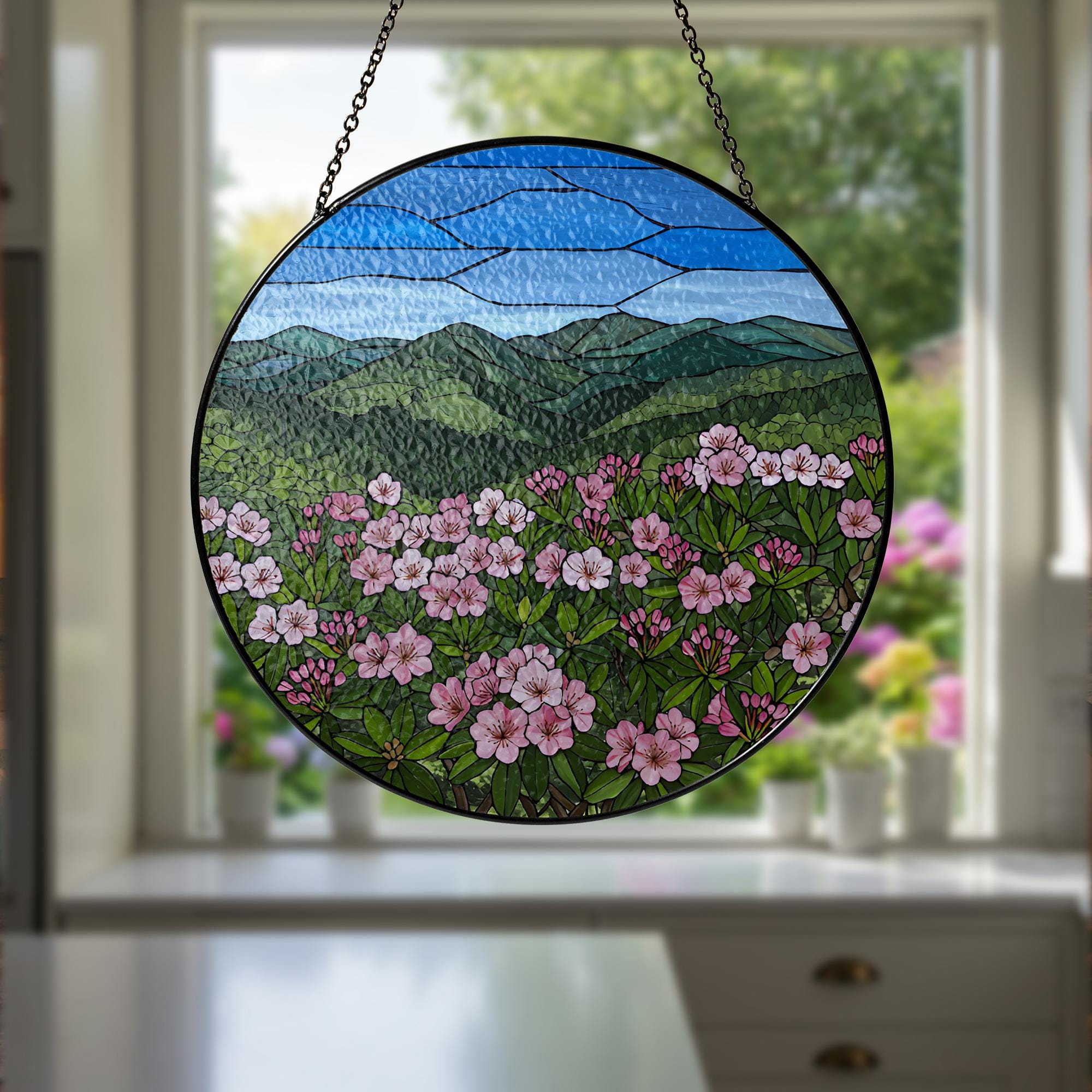 Mountain Laurel Flower GLASS Suncatcher, Glass Wildflower Art, Scenic Window Hanging, Floral Nature Decor, Garden Lover Gift, Flower Gift