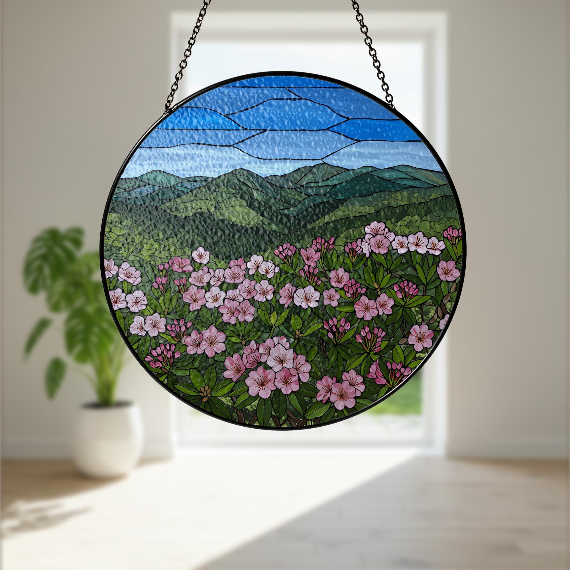 Mountain Laurel Flower GLASS Suncatcher, Glass Wildflower Art, Scenic Window Hanging, Floral Nature Decor, Garden Lover Gift, Flower Gift