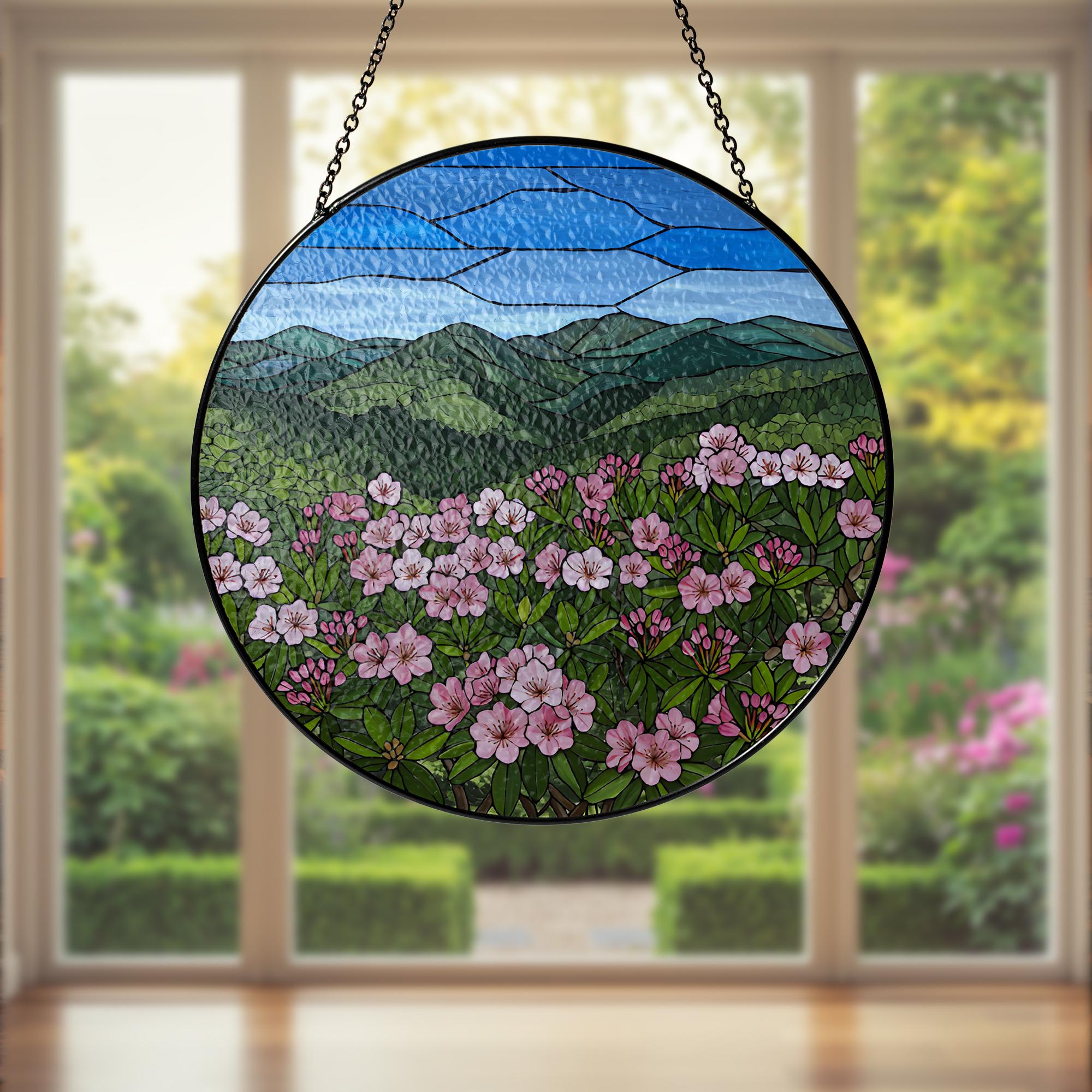 Mountain Laurel Flower GLASS Suncatcher, Glass Wildflower Art, Scenic Window Hanging, Floral Nature Decor, Garden Lover Gift, Flower Gift
