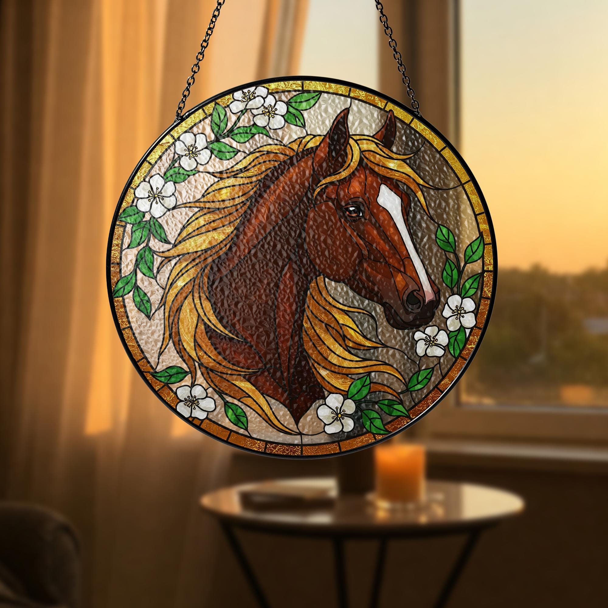 Equestrian Horse Glass Suncatcher – Window Hanging Gift for Mom, Horse Lover Decor, Mother's Day, Barn Home Accent, Rustic Charm, Dad Gift