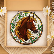 Equestrian Horse Glass Suncatcher – Window Hanging Gift for Mom, Horse Lover Decor, Mother's Day, Barn Home Accent, Rustic Charm, Dad Gift
