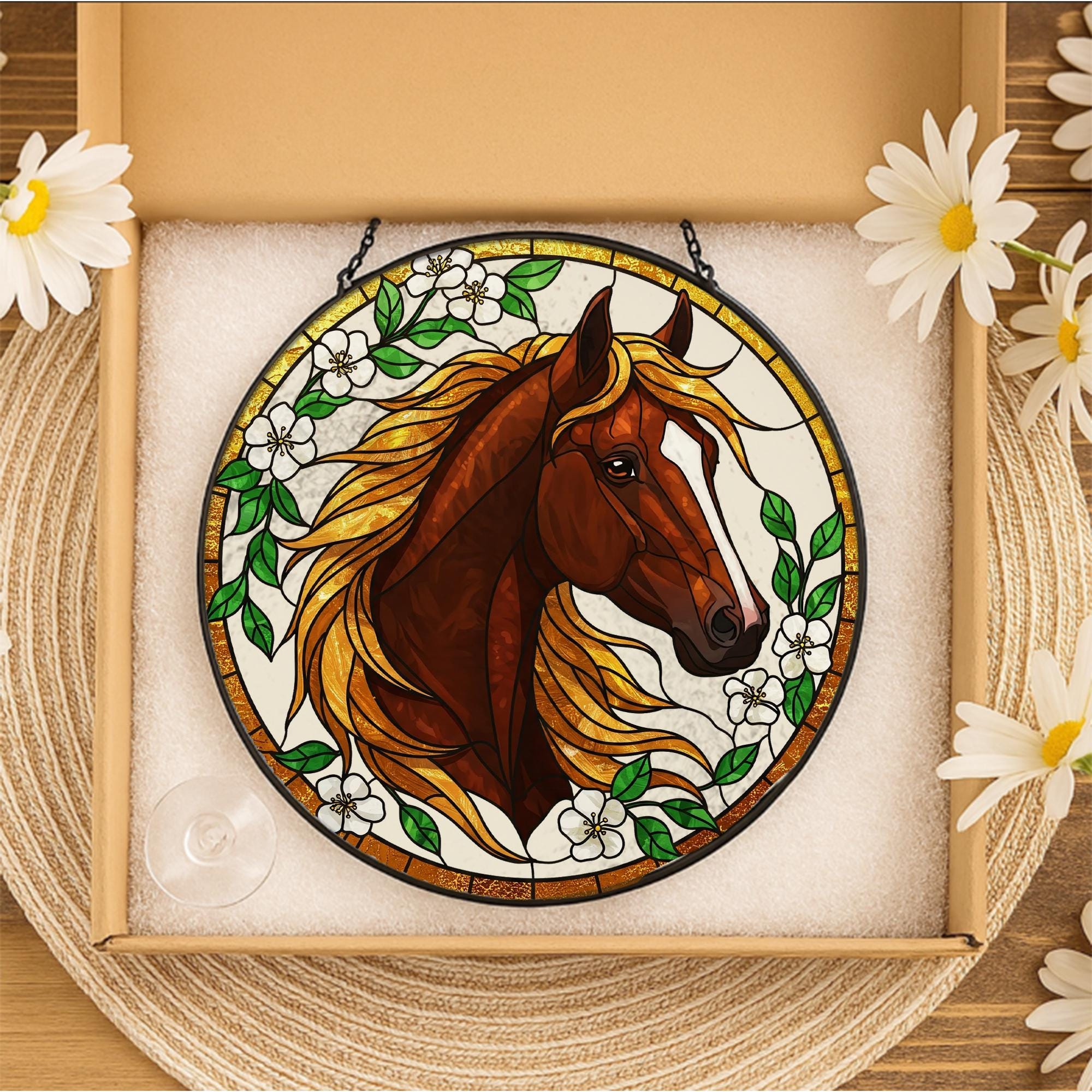 Equestrian Horse Glass Suncatcher – Window Hanging Gift for Mom, Horse Lover Decor, Mother's Day, Barn Home Accent, Rustic Charm, Dad Gift