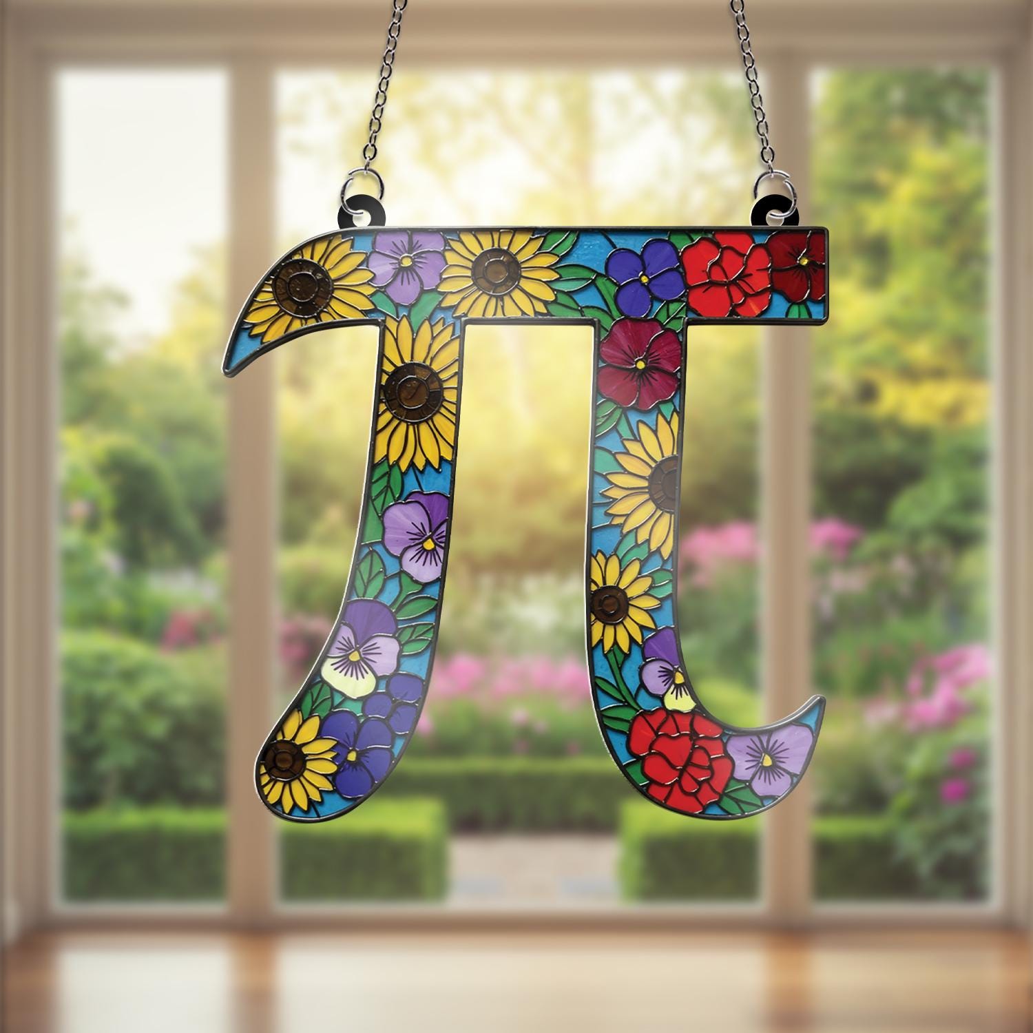 Floral Pi Symbol Acrylic Window Hanging, Math Teacher Gift, Unique Classroom Decor,Floral Teacher Gift, Appreciation Gift, End Of Year Gift