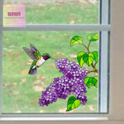 Hummingbird and Lilac Transparent Vinyl Window Decal – Floral Bird Suncatcher Sticker Gift for Mom on Mother's Day