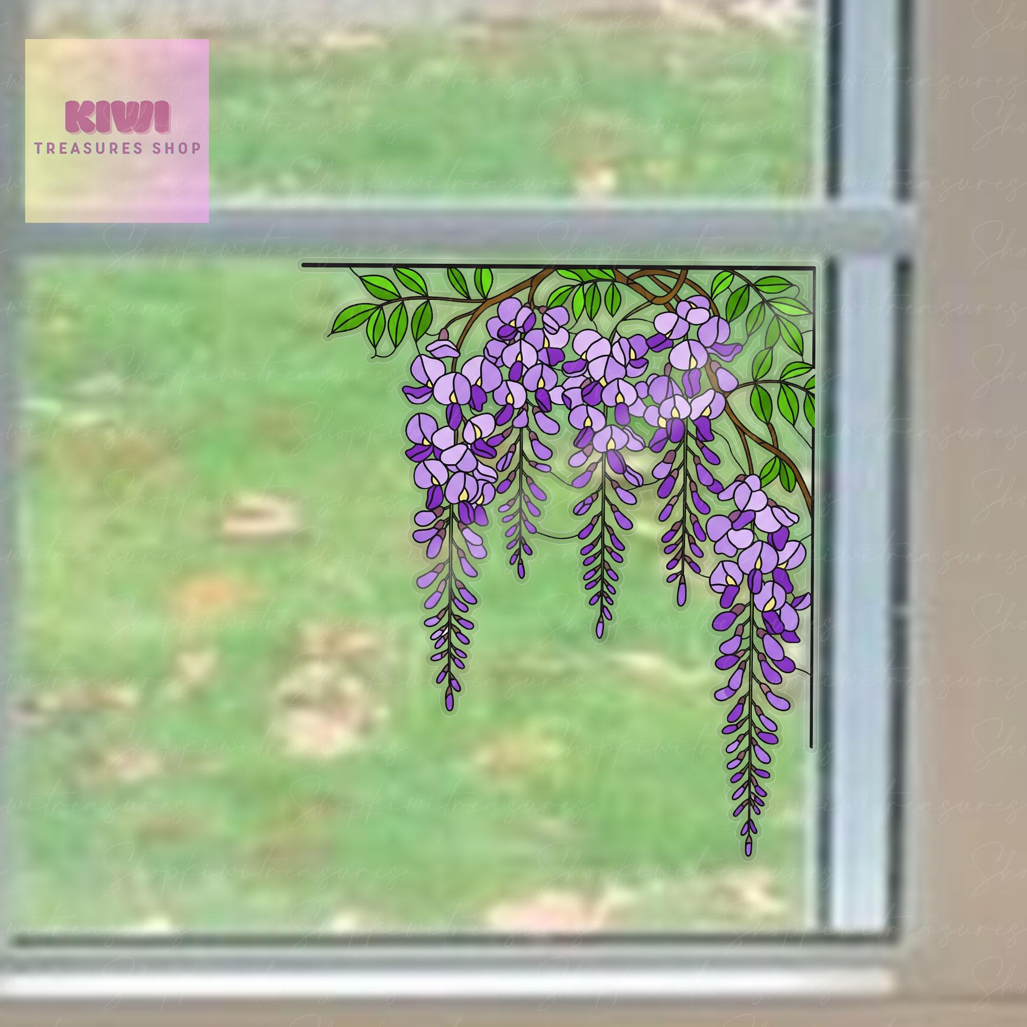 Wisteria Flower Transparent Vinyl Window Decal – Floral Nature Sticker Gift for Mom on Mother's Day - Window decor