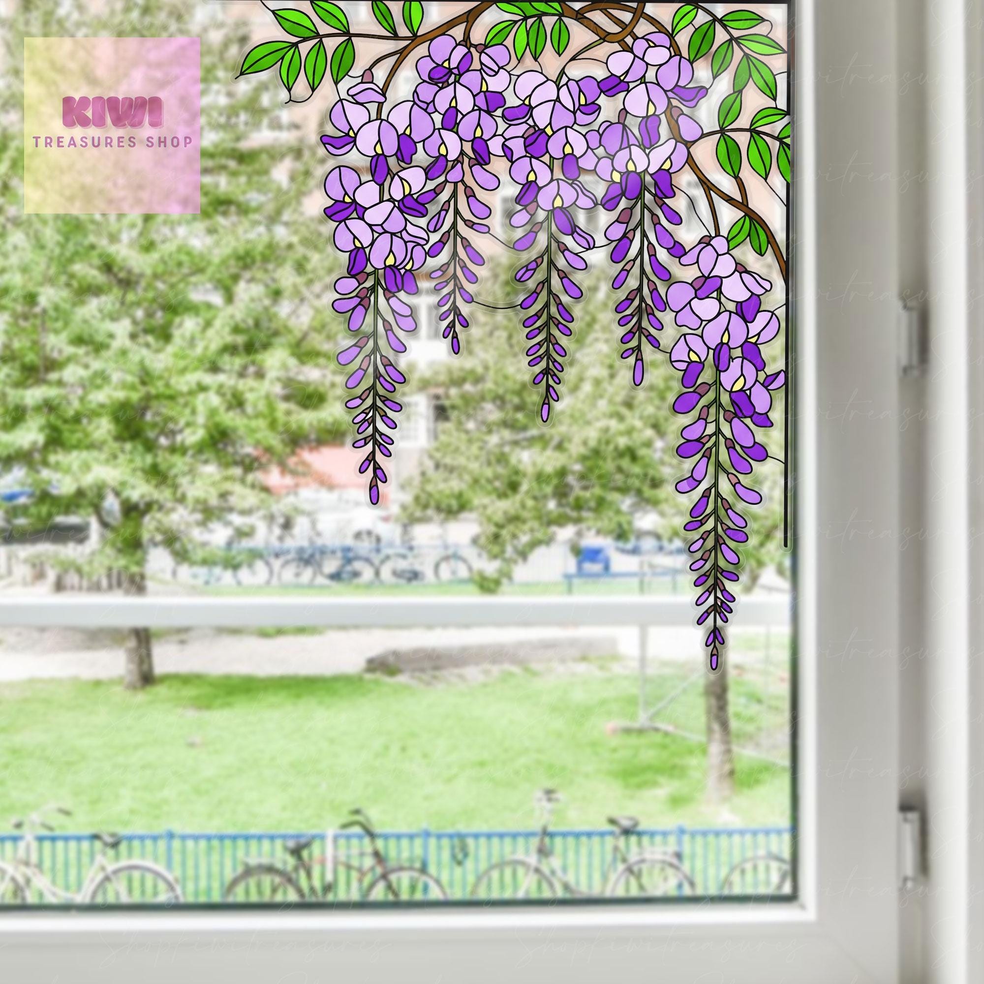 Wisteria Flower Transparent Vinyl Window Decal – Floral Nature Sticker Gift for Mom on Mother's Day - Window decor