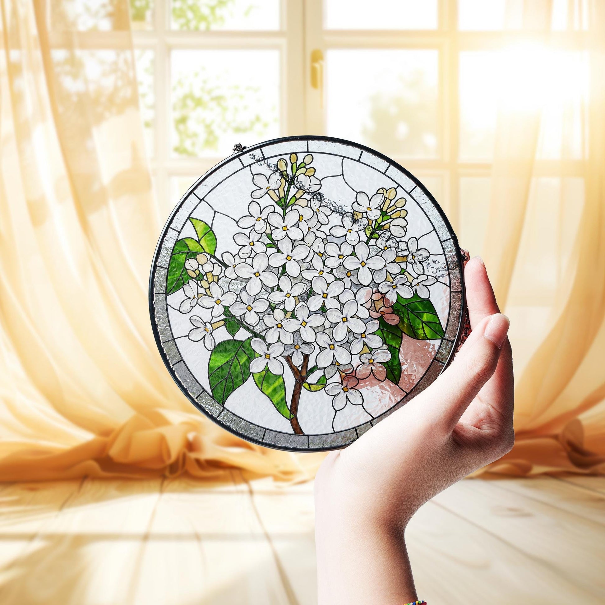 Syringa Idaho State of flower glass suncatcher, Elegant Kitchen Decor Ornament, Ideal Mother's Day 2025 Gift, Syringa flower glass hanging