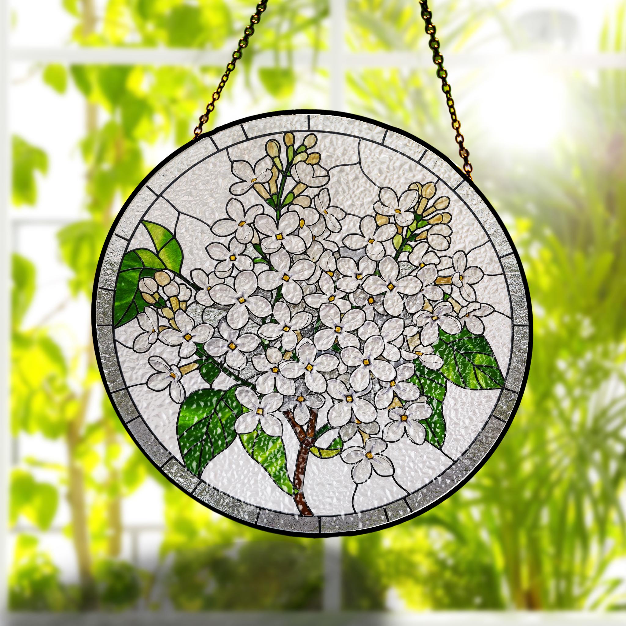 Syringa Idaho State of flower glass suncatcher, Elegant Kitchen Decor Ornament, Ideal Mother's Day 2025 Gift, Syringa flower glass hanging