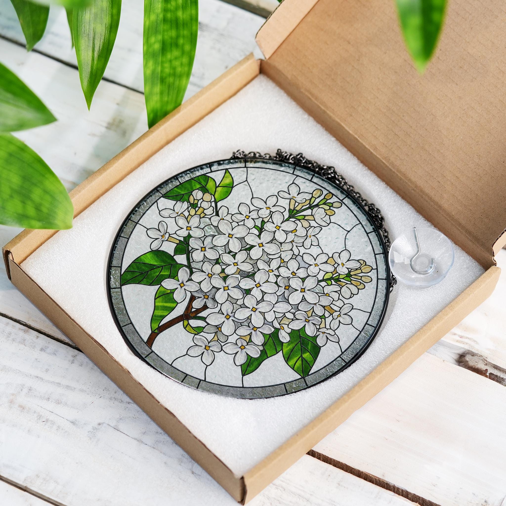 Syringa Idaho State of flower glass suncatcher, Elegant Kitchen Decor Ornament, Ideal Mother's Day 2025 Gift, Syringa flower glass hanging