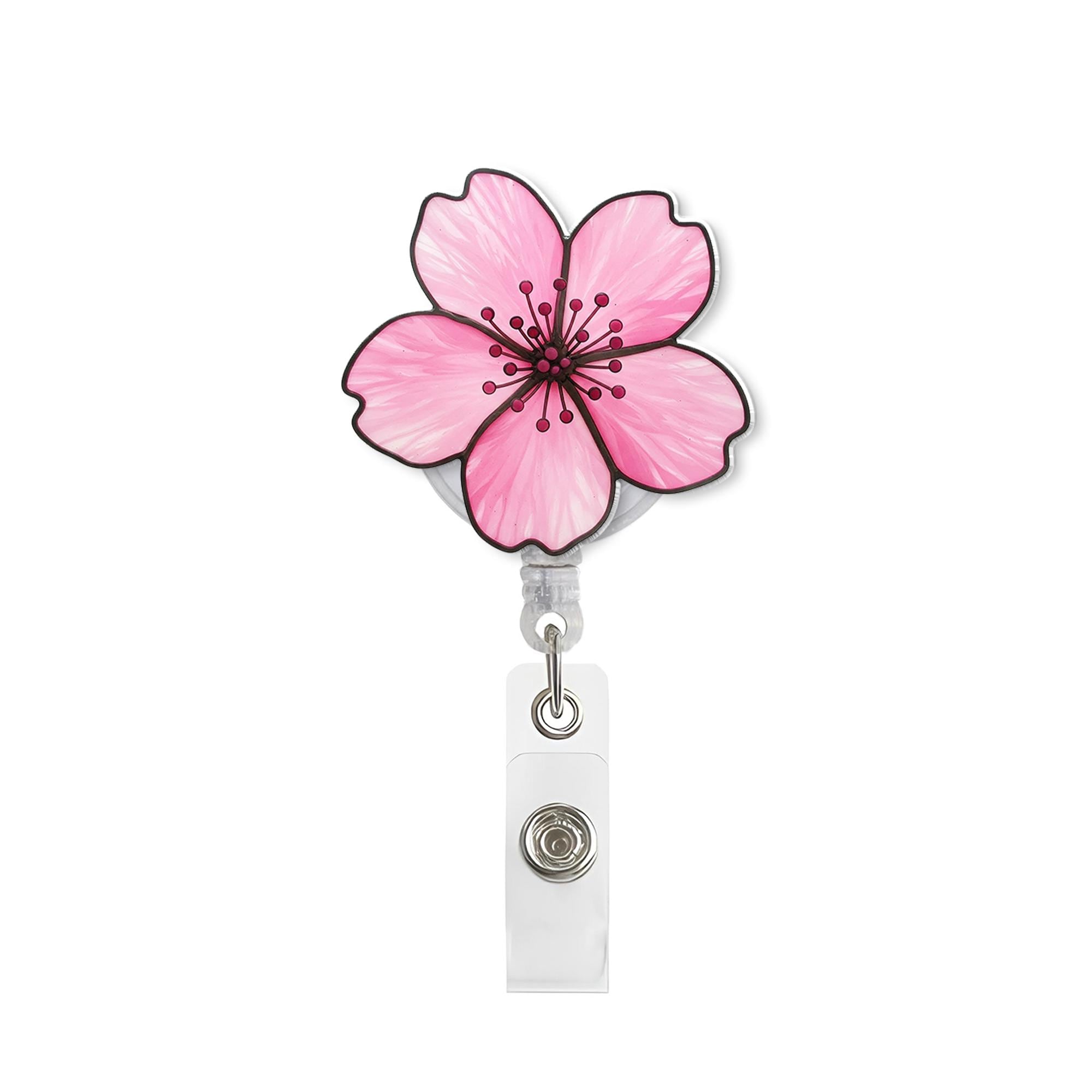 Cherry Blossom Badge Reel – Retractable ID Holder, Sakura Flower Nurse Badge Clip, Cute Spring Office Accessory Gift