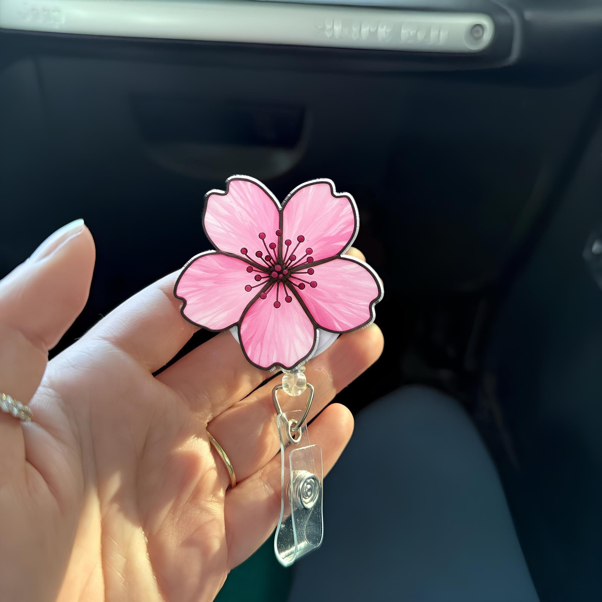 Cherry Blossom Badge Reel – Retractable ID Holder, Sakura Flower Nurse Badge Clip, Cute Spring Office Accessory Gift