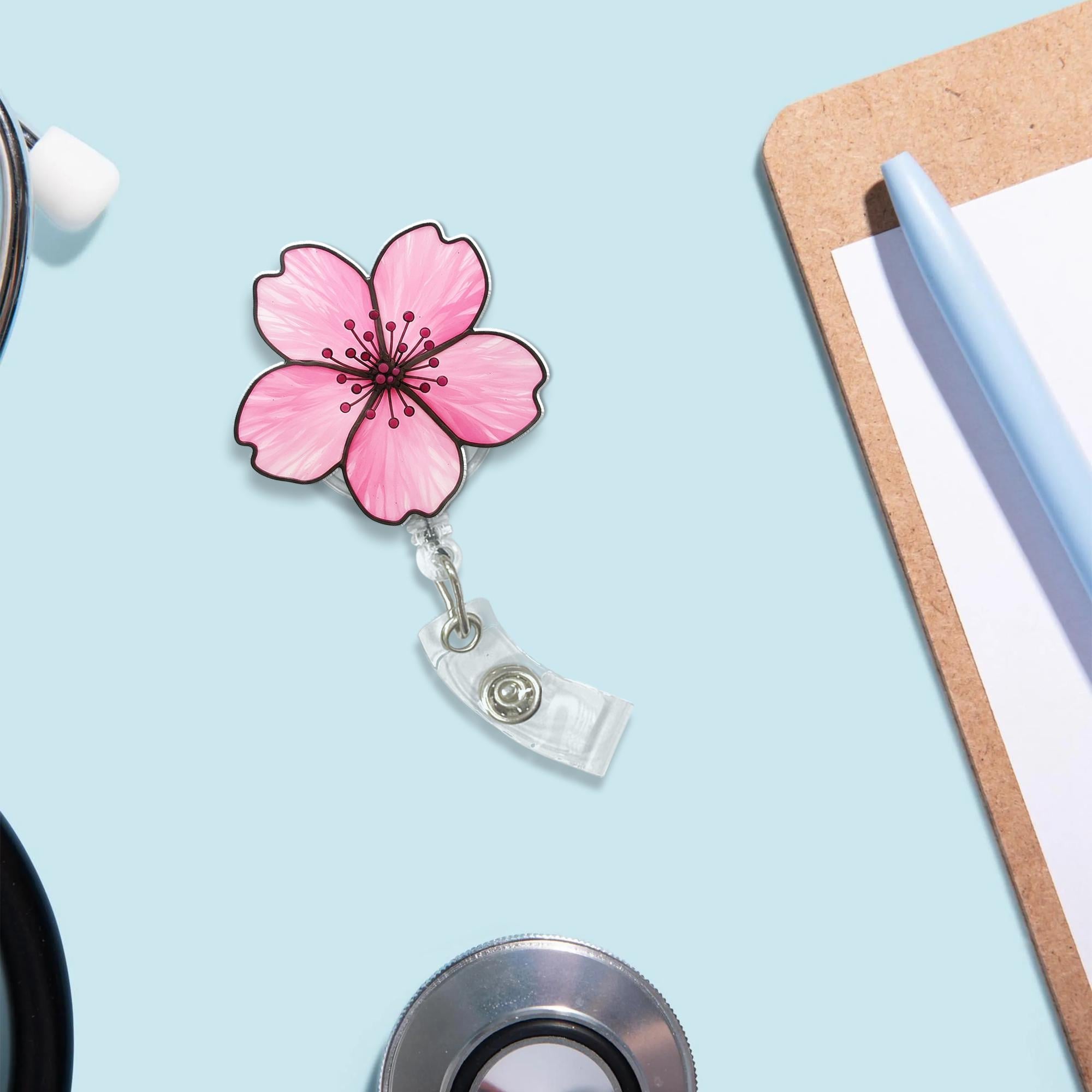 Cherry Blossom Badge Reel – Retractable ID Holder, Sakura Flower Nurse Badge Clip, Cute Spring Office Accessory Gift